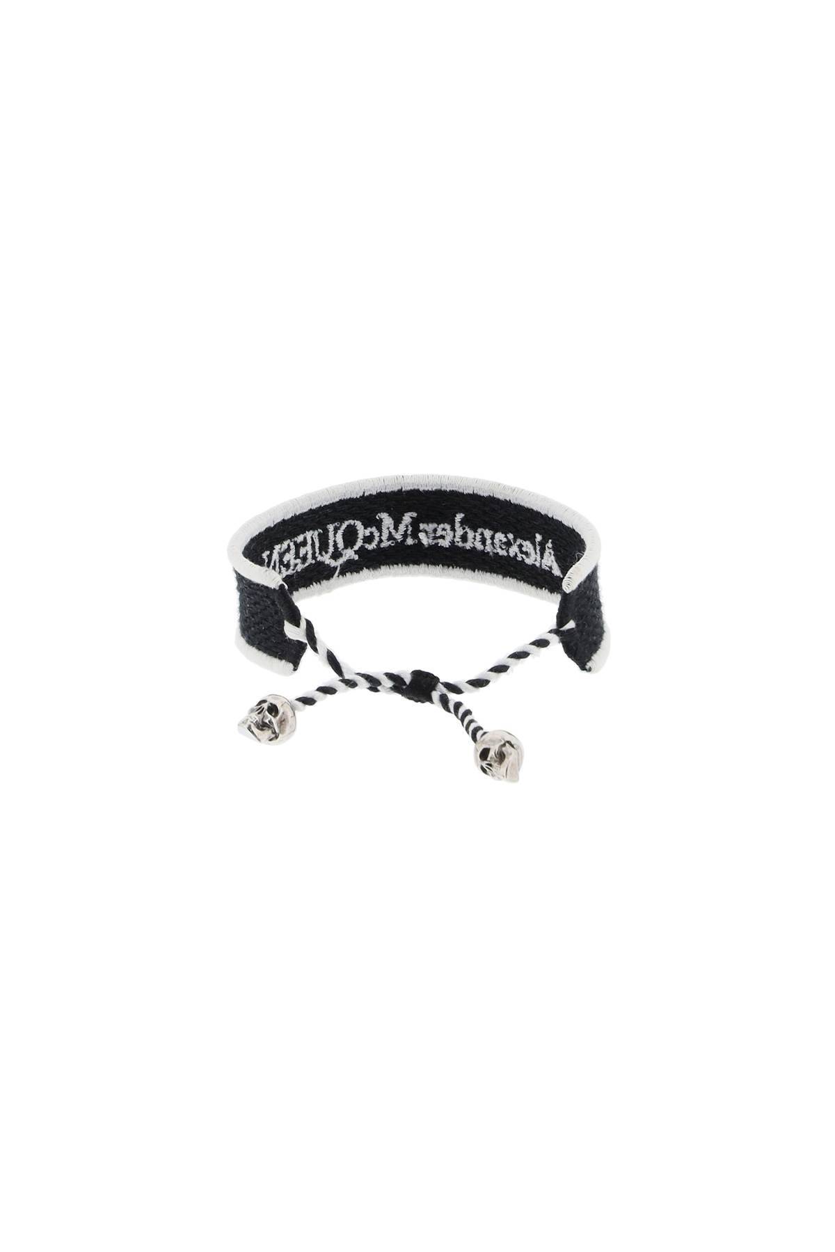 Shop Alexander Mcqueen Embroidered Bracelet In White,black