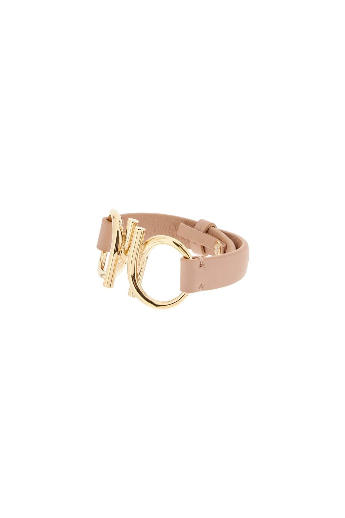Shop Ferragamo Double Gancini Leather Bracelet In Beige,gold