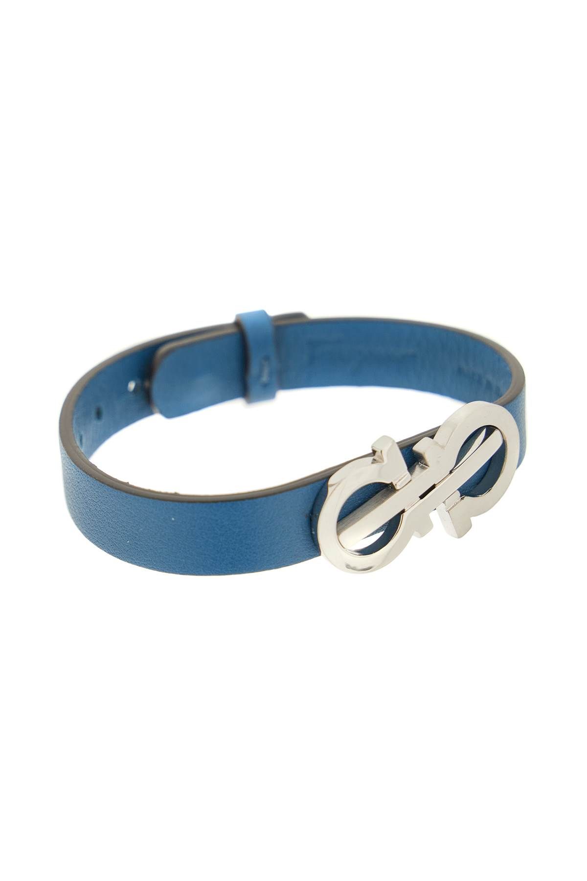 Shop Ferragamo Adjustable Leather Bracelet In Silver,blue