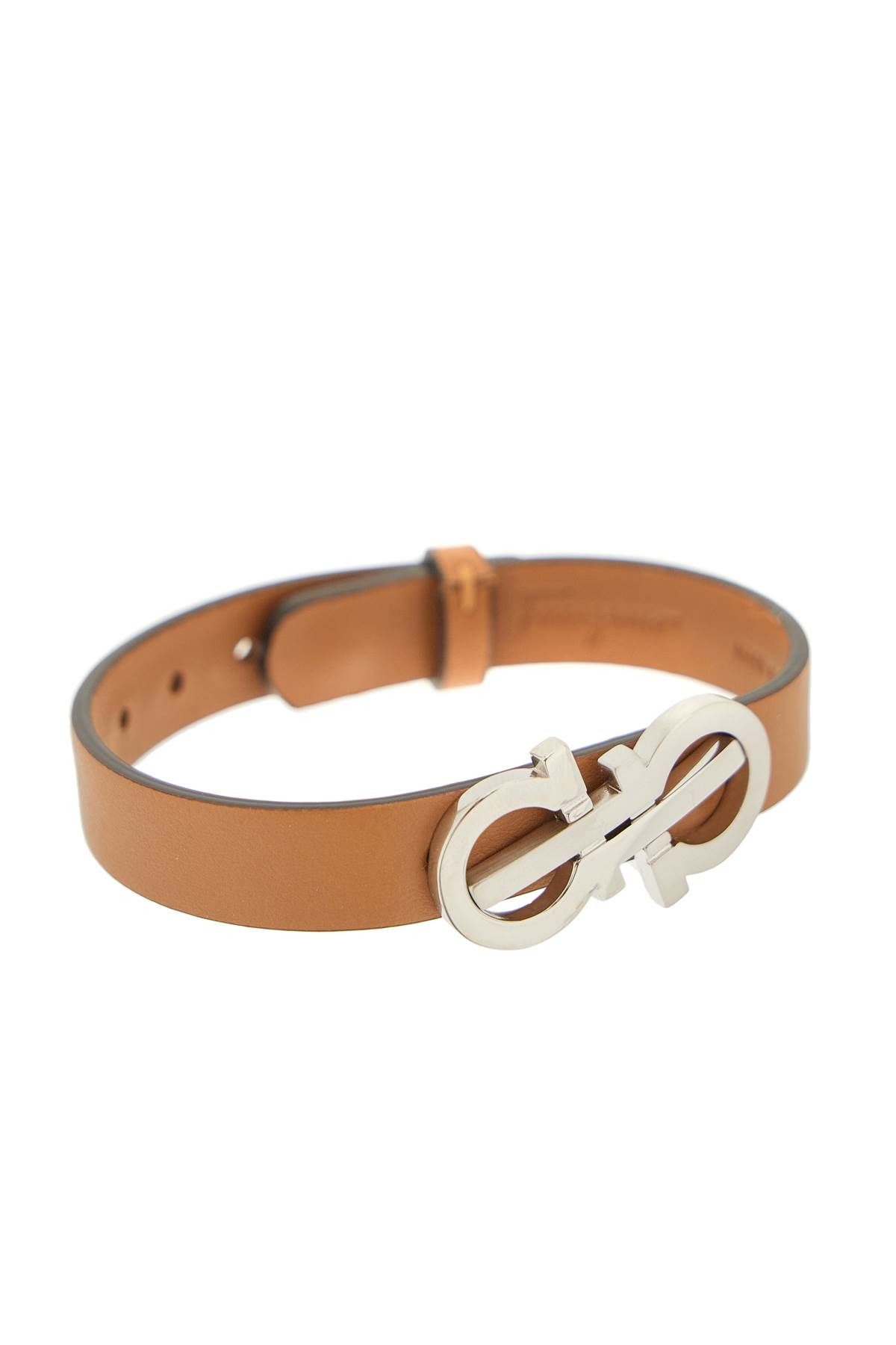 Shop Ferragamo Adjustable Leather Bracelet In Brown,silver