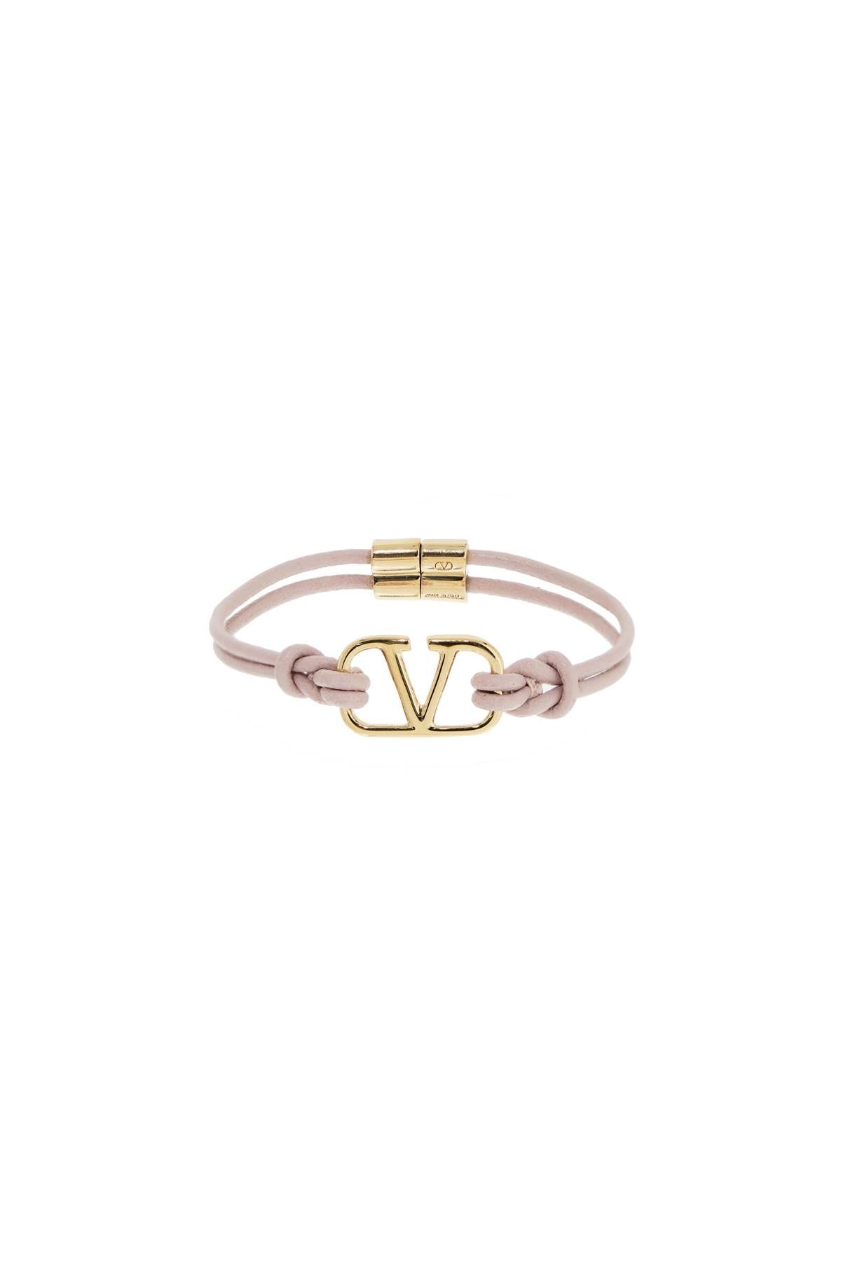 Shop Valentino Leather Vlogo Signature Bracelet In Gold