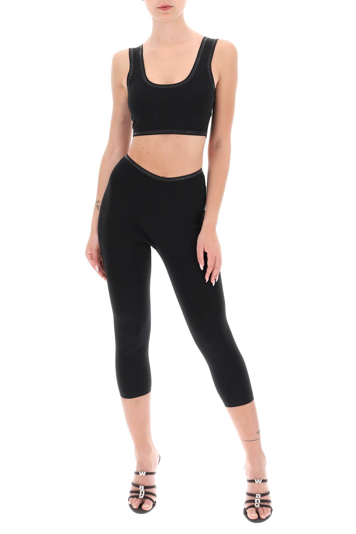 Shop Alexander Wang Sports Bra With Crystal-studded Logo Trims In Black