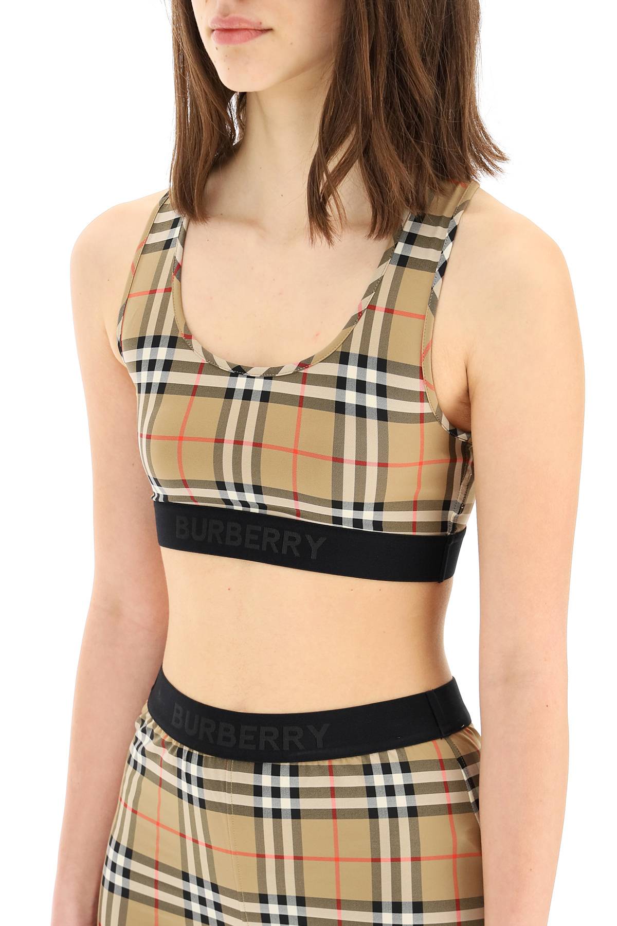 Shop Burberry Dalby Check Sport Top In Beige,black,red