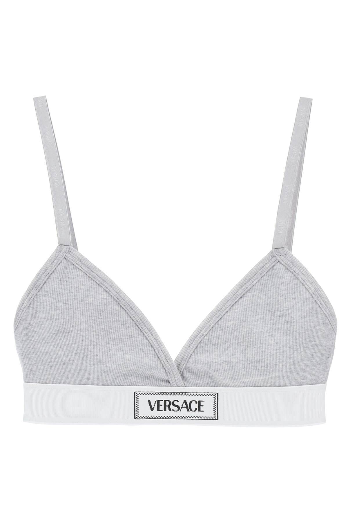 Shop Versace '90s Logo Ribbed Bralette In Grey