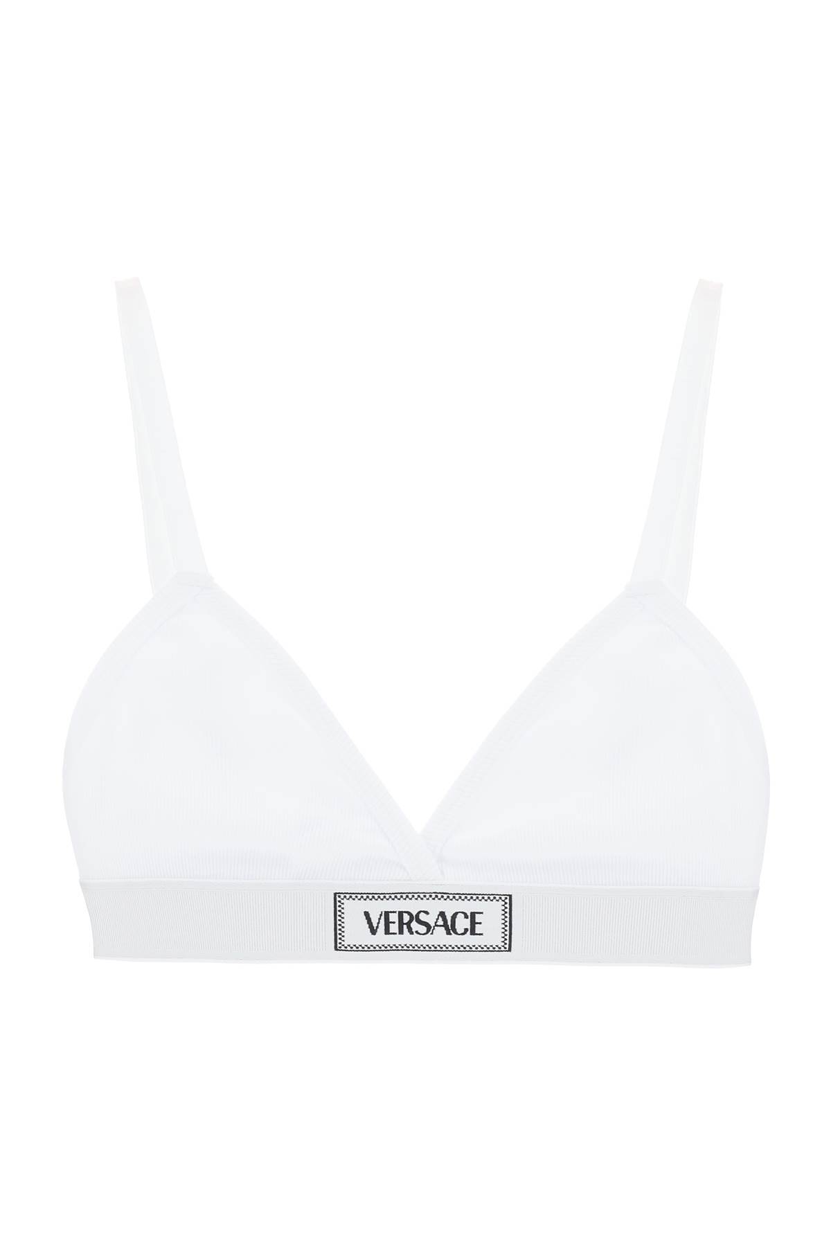 Shop Versace '90s Logo Ribbed Bralette In White