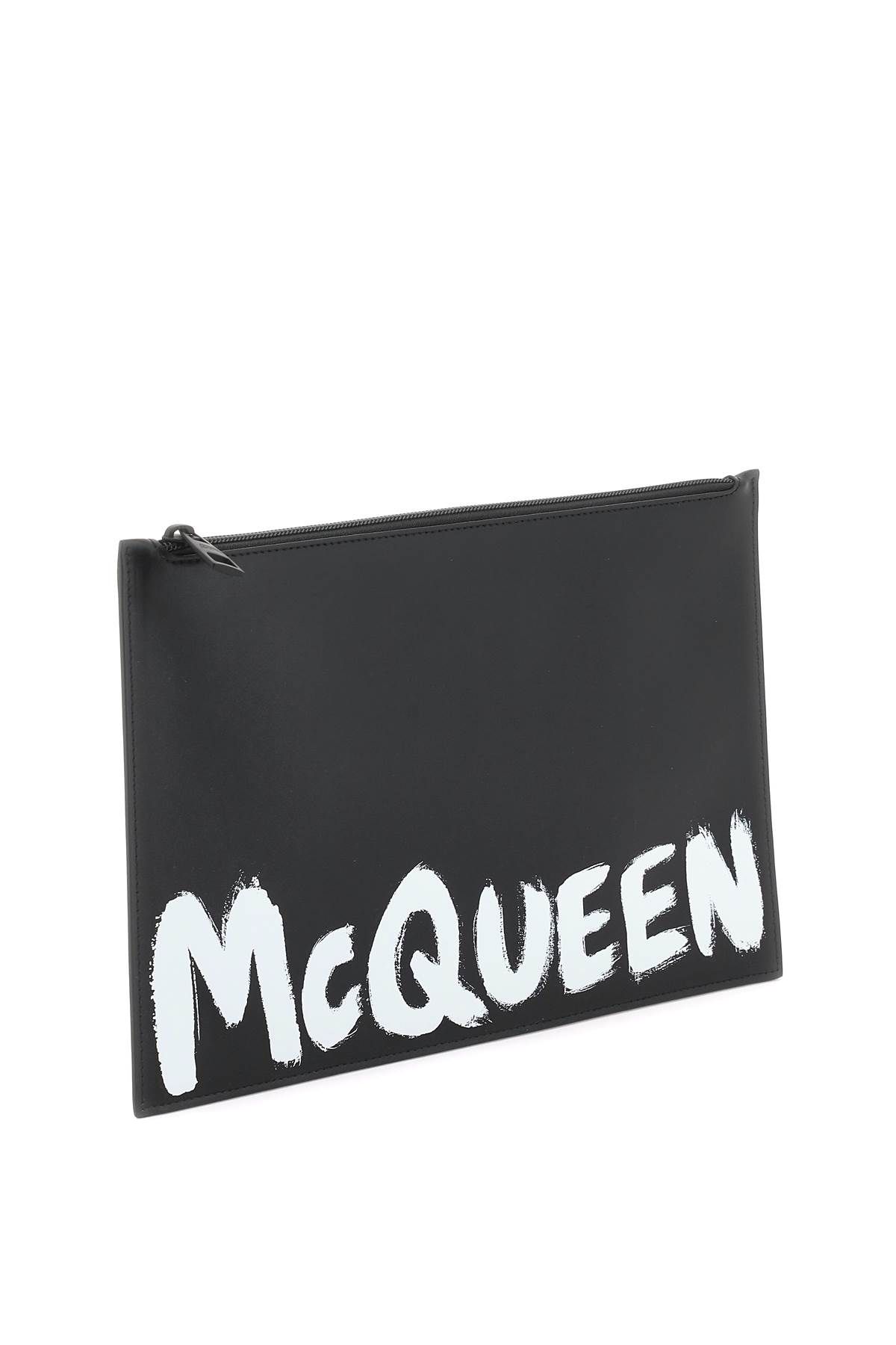 Shop Alexander Mcqueen 'mcqueen Graffiti' Leather Flat Pouch In Black