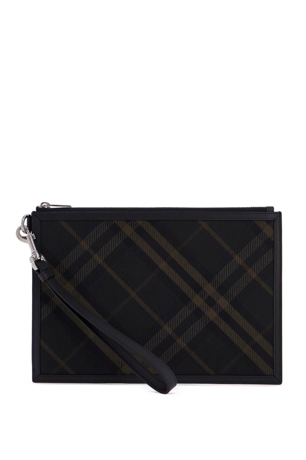 Shop Burberry Ered  Checkered Coated Canvas Pouch Bag In Black