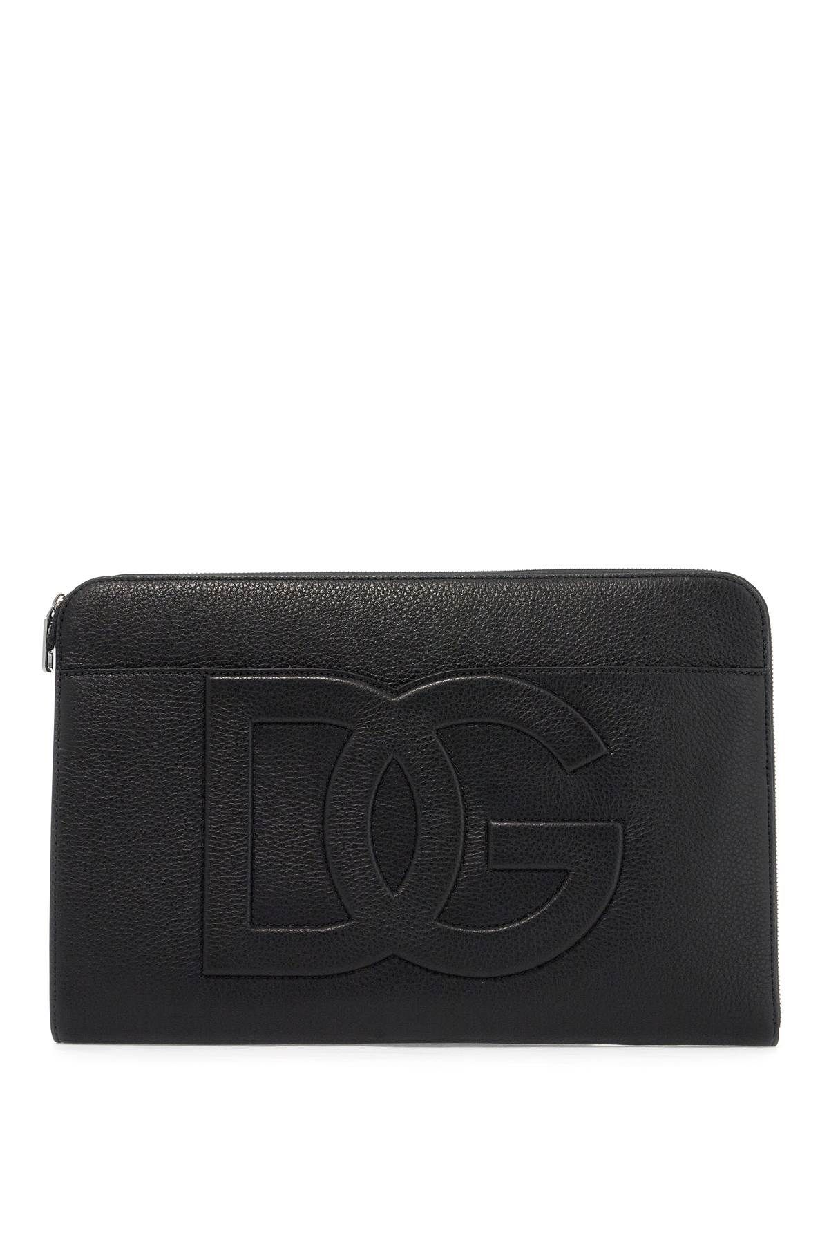 Shop Dolce & Gabbana Large Hammered Leather Pouch In Black