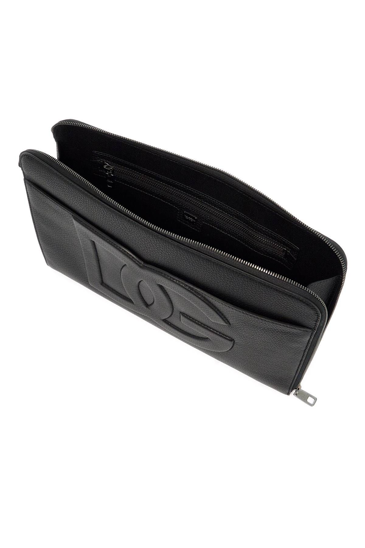 Shop Dolce & Gabbana Large Hammered Leather Pouch In Black