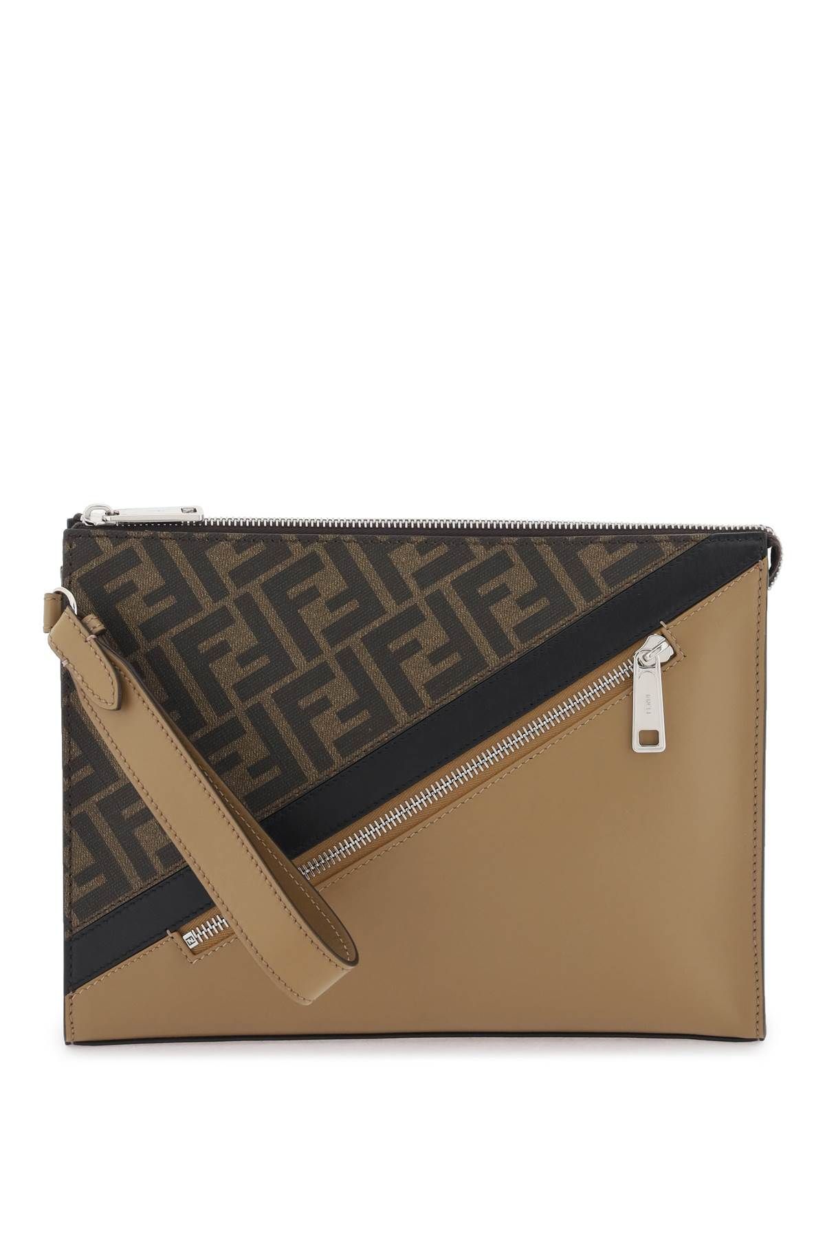 Shop Fendi Ff Clutch In Beige