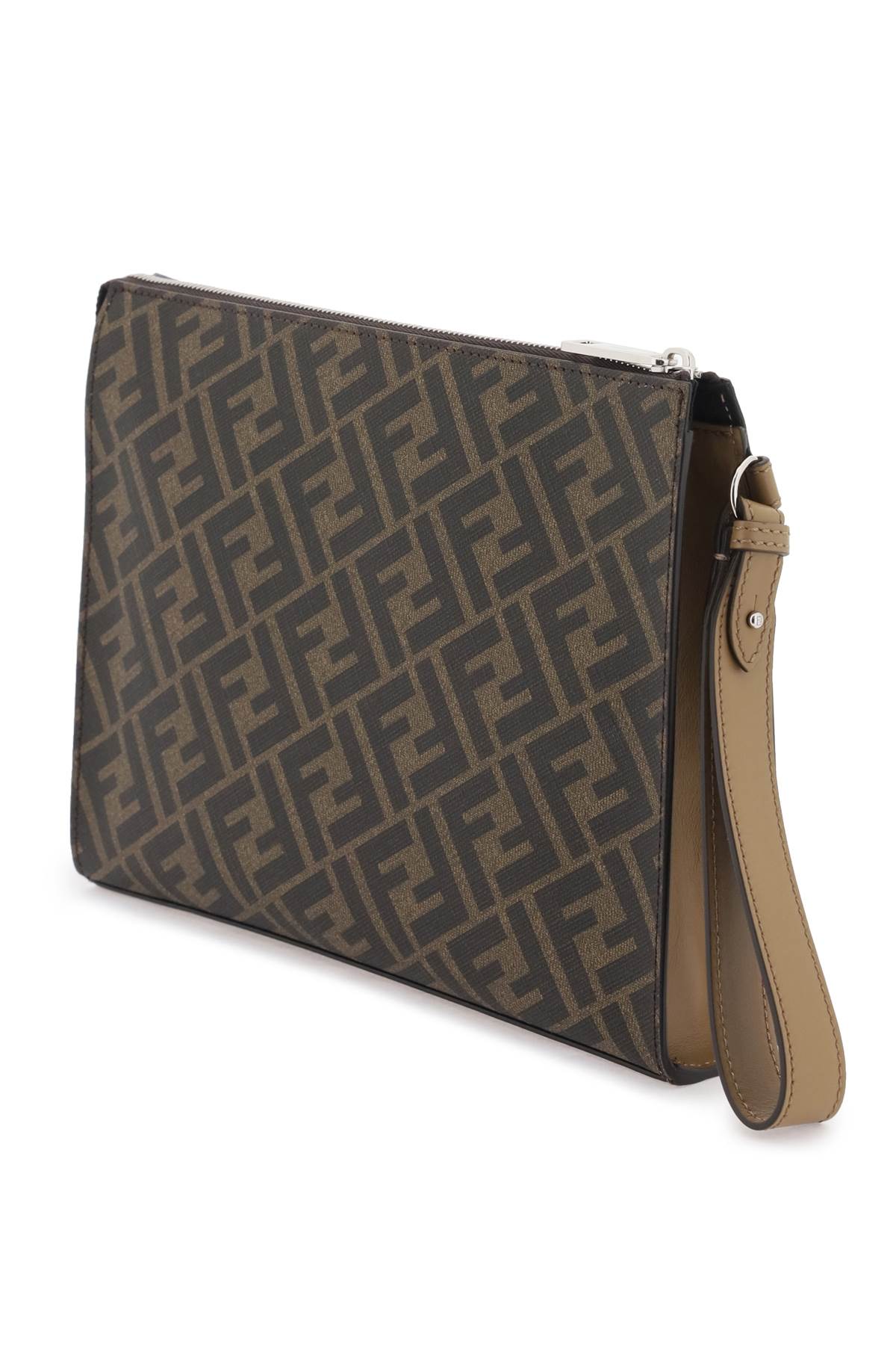 Shop Fendi Ff Clutch In Beige