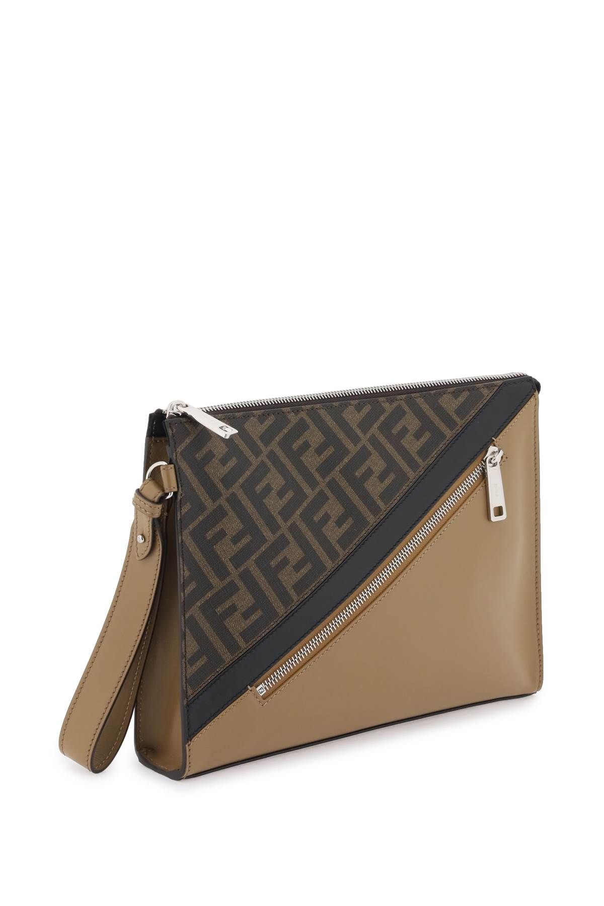 Shop Fendi Ff Clutch In Beige