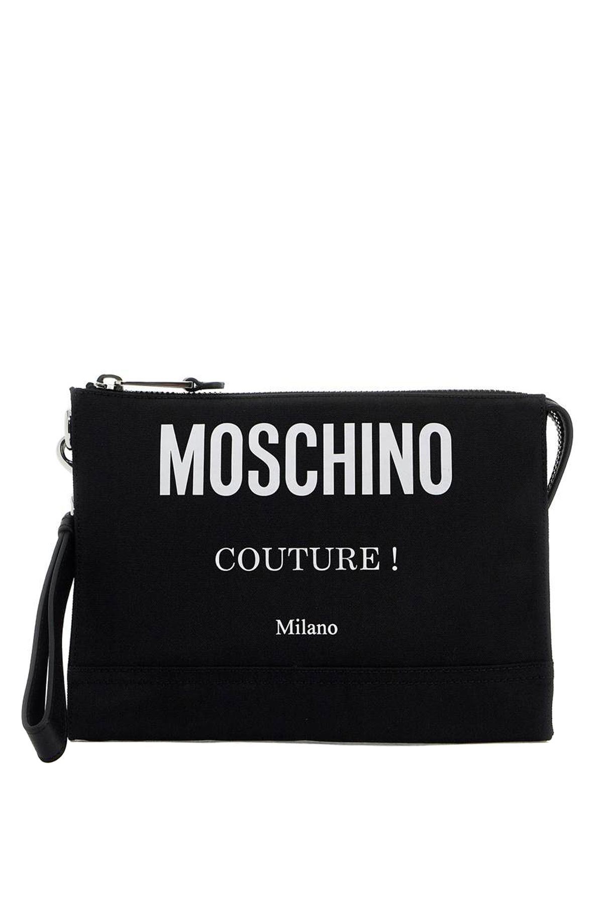 Shop Moschino Nylon Logo Pouch With Zip In Black