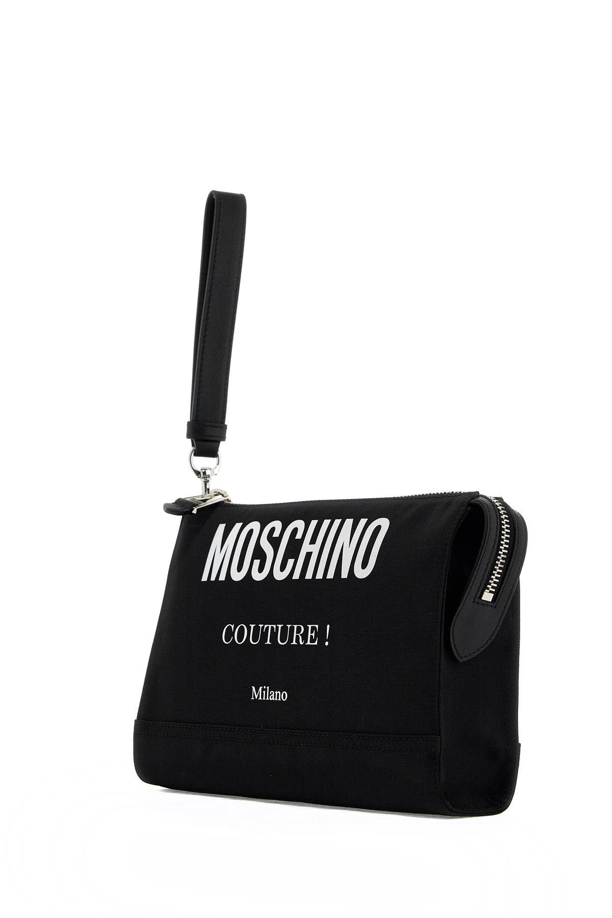 Shop Moschino Nylon Logo Pouch With Zip In Black