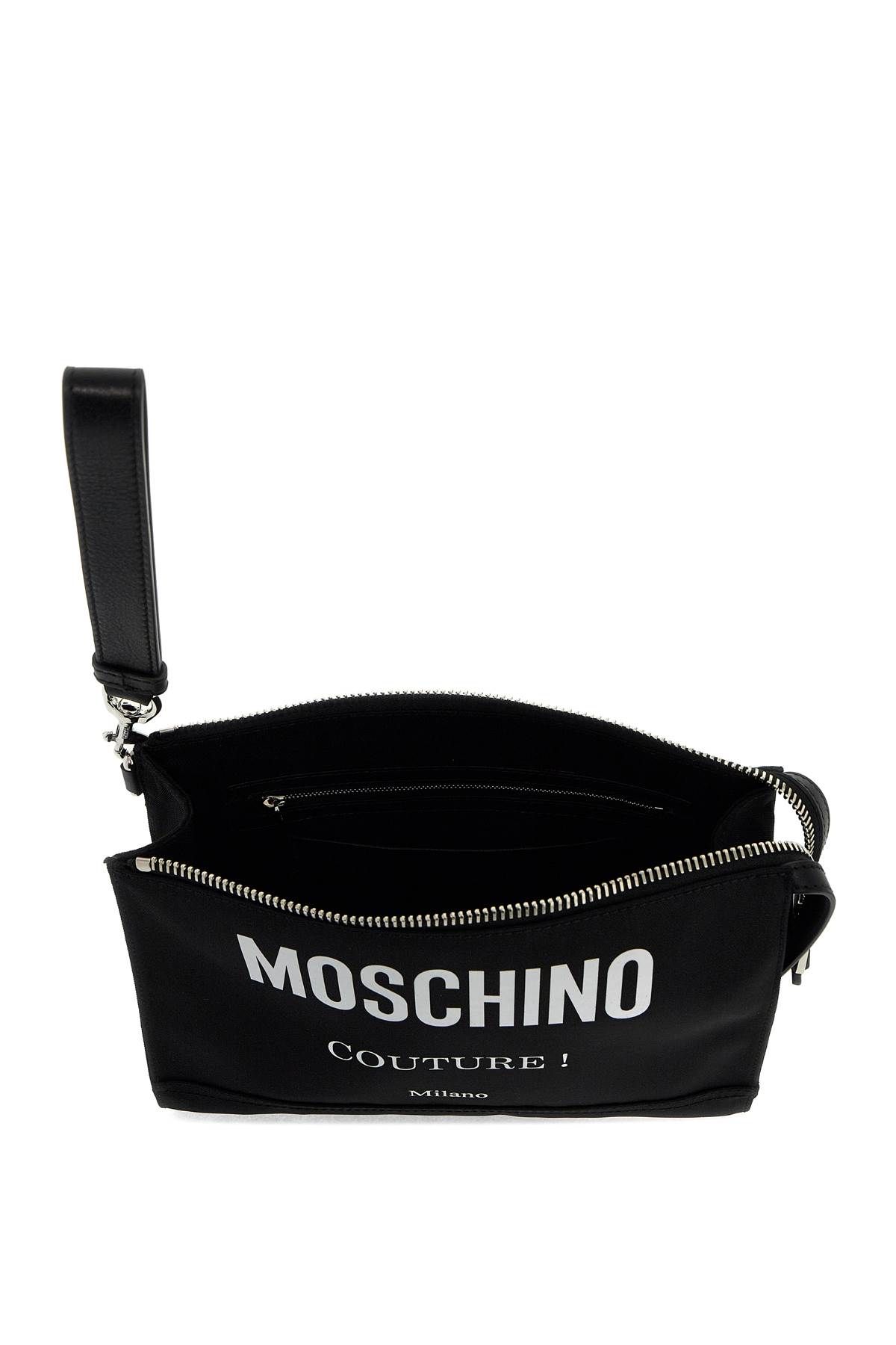 Shop Moschino Nylon Logo Pouch With Zip In Black