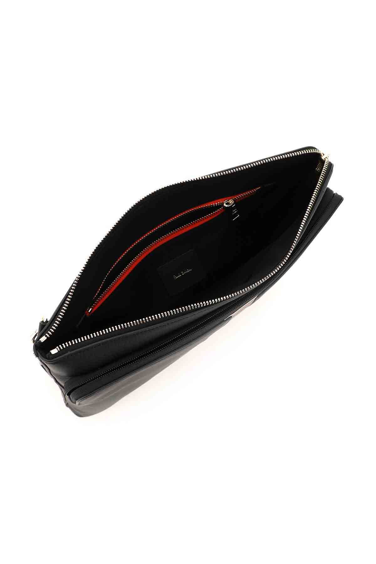 Shop Paul Smith Signture Stripe Leather Pouch In Black