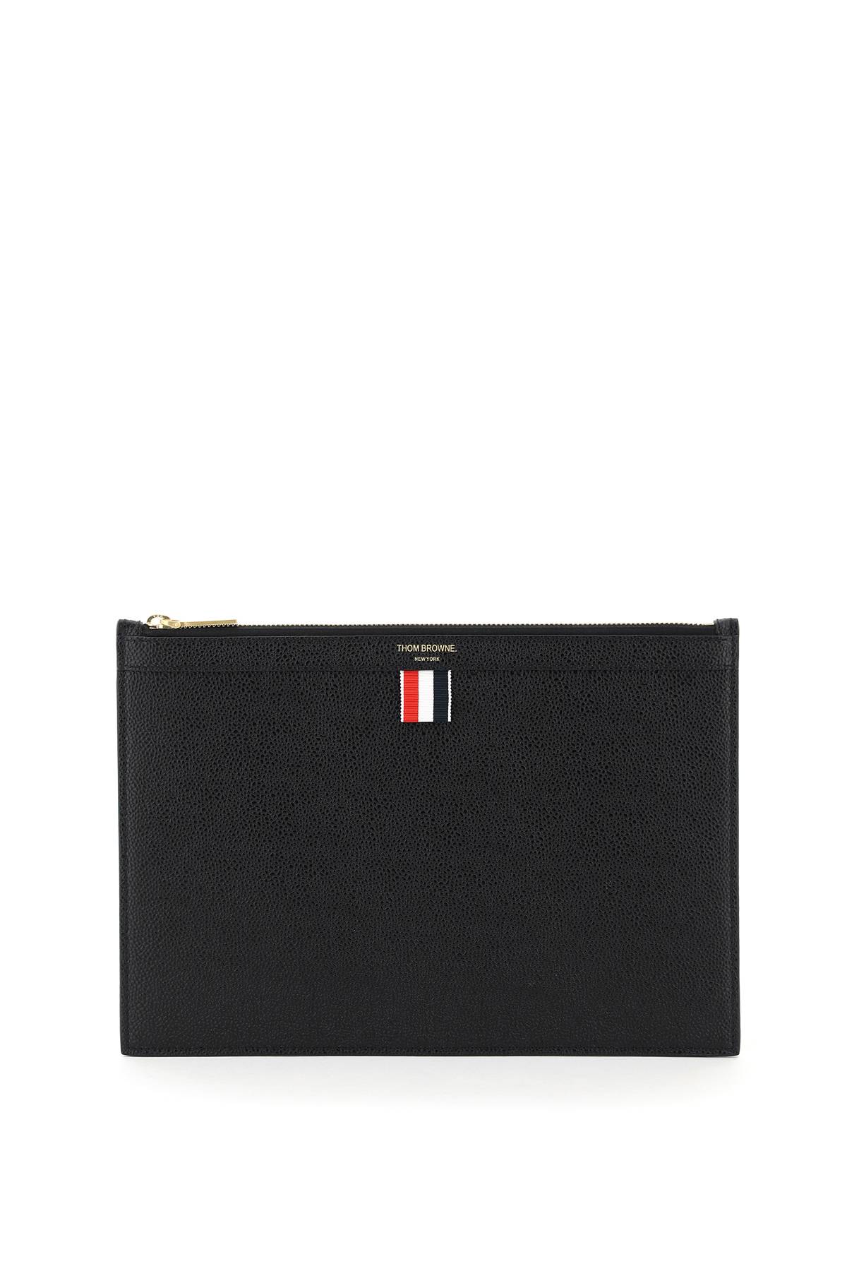 Thom Browne Leather Medium Document Holder Pouch In Black