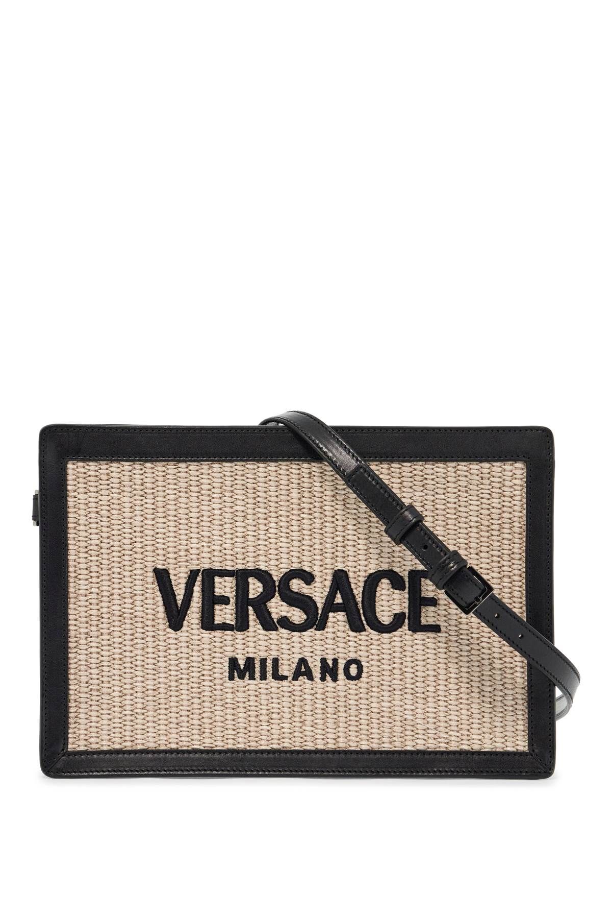 Shop Versace Raffia Pouch For In Neutro