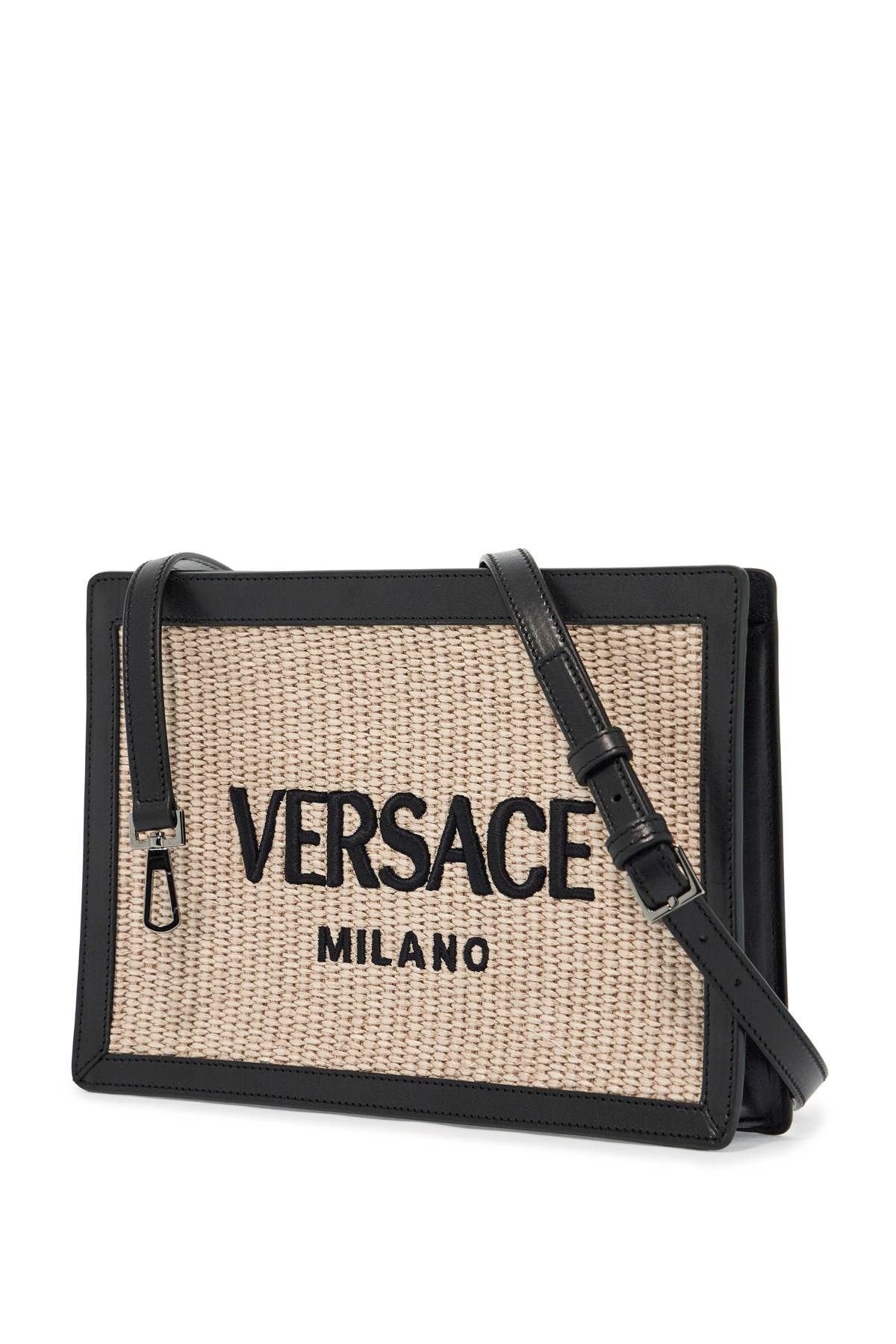 Shop Versace Raffia Pouch For In Neutro