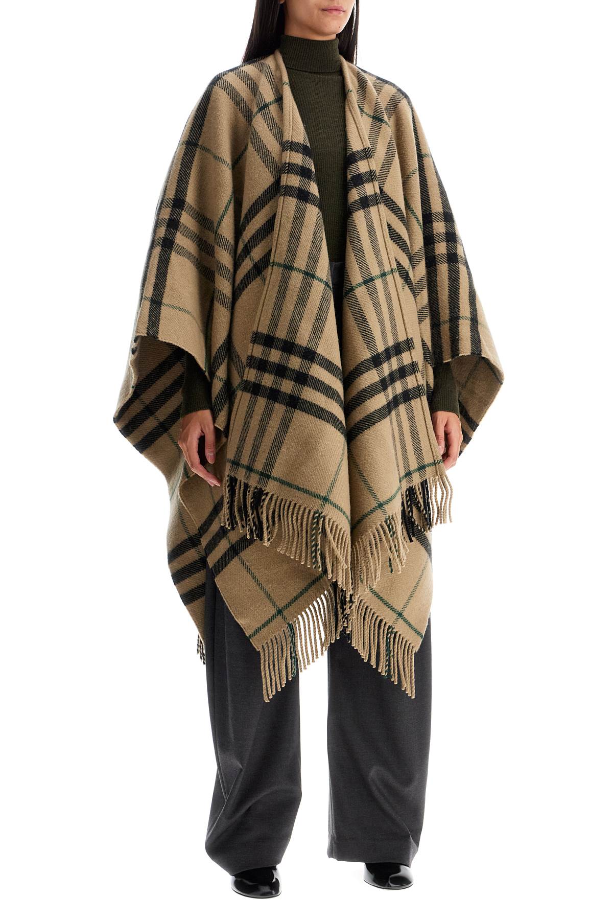 Shop Burberry Ered Cape In Wool And Cashmere By Cate In Beige