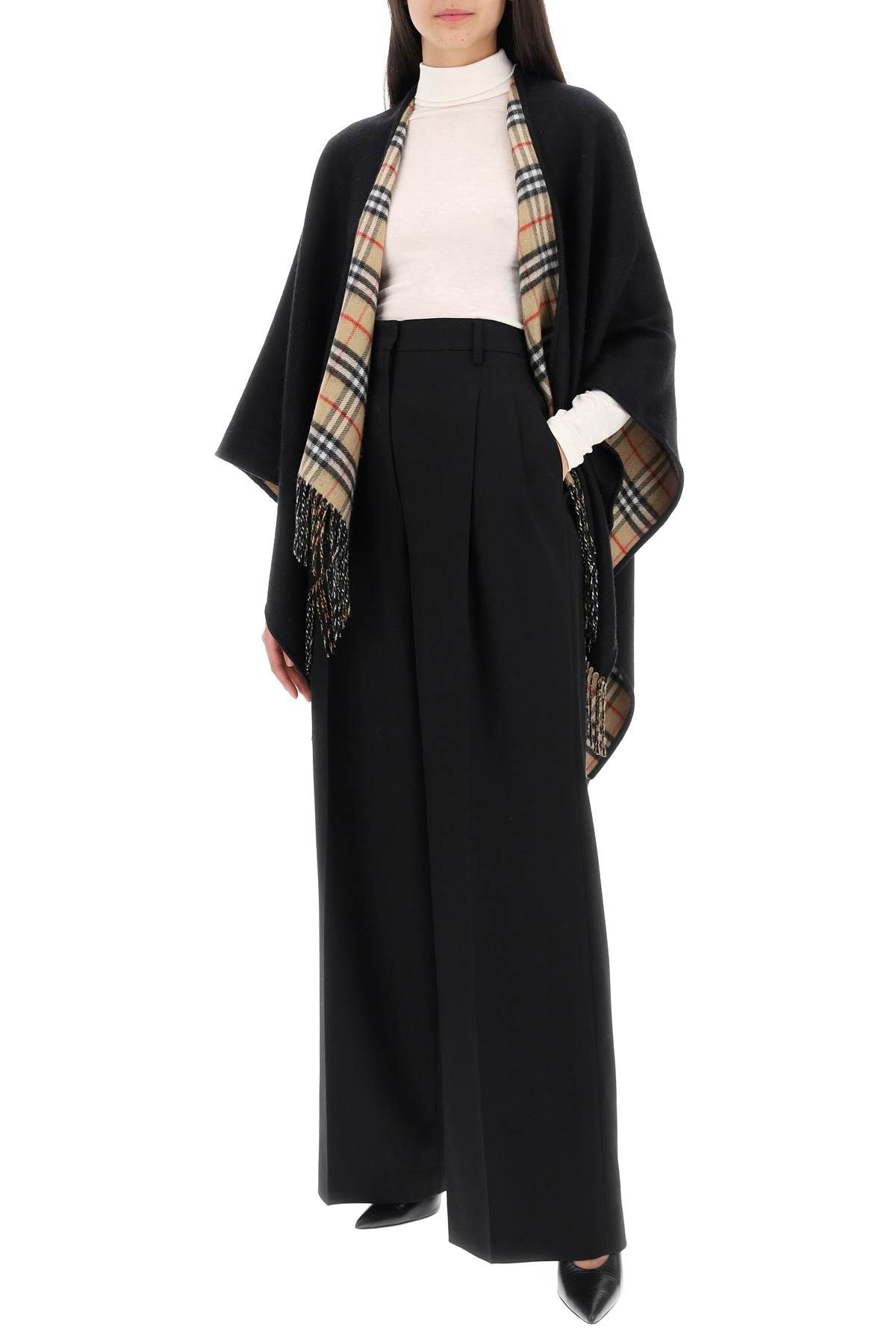 Shop Burberry Reversible Wool Cape/pon In Black