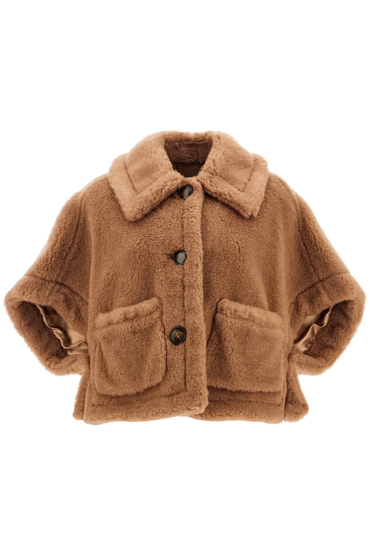 Shop Max Mara "cropped Teddy Fleece Cape In Beige