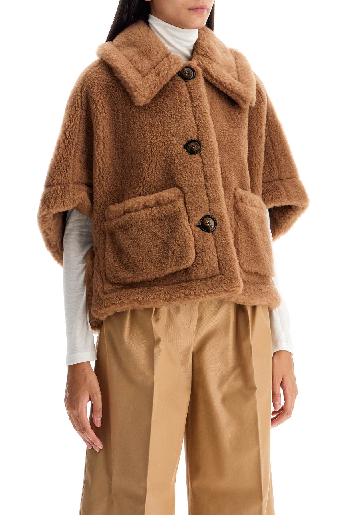 Shop Max Mara "cropped Teddy Fleece Cape In Beige