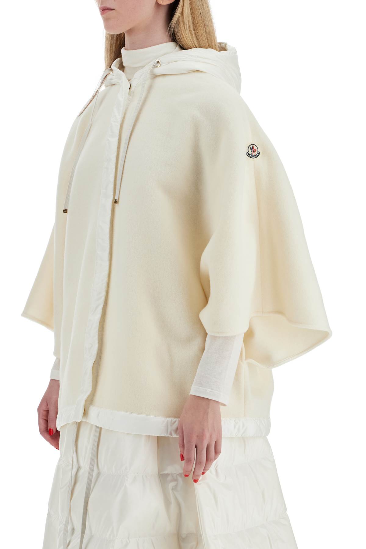 Shop Moncler Woolen Cloth Cape For Protection In White