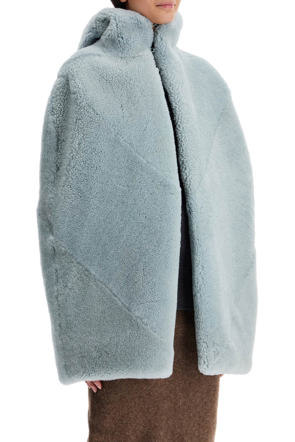 Shop Rick Owens Shearling Hooded Cape With In Light Blue