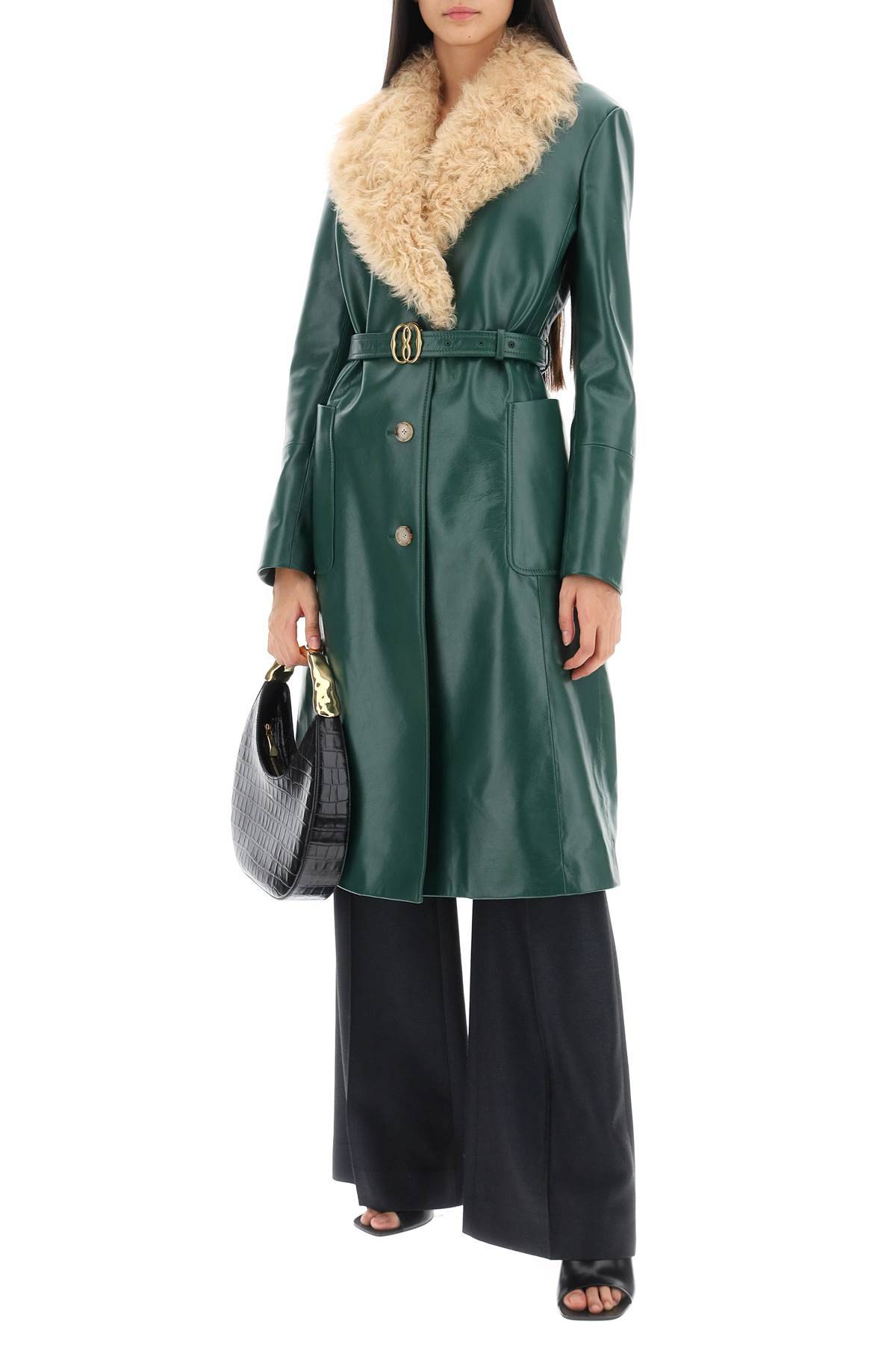 Shop Bally Leather And Shearling Coat In Green