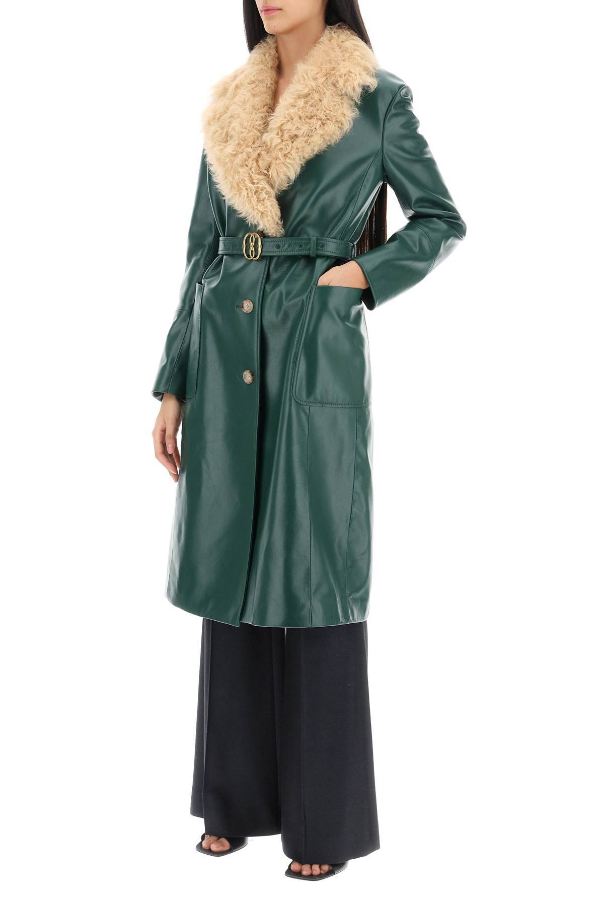 Shop Bally Leather And Shearling Coat In Green