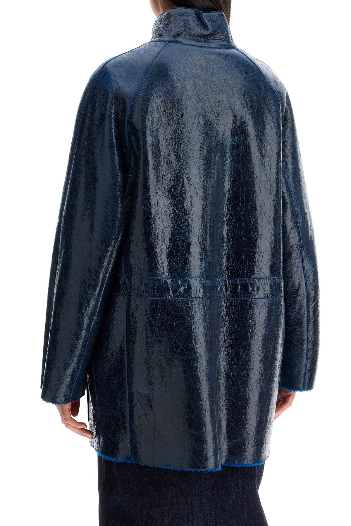 Shop Fendi Midi Leather Coated Coat In In Blue