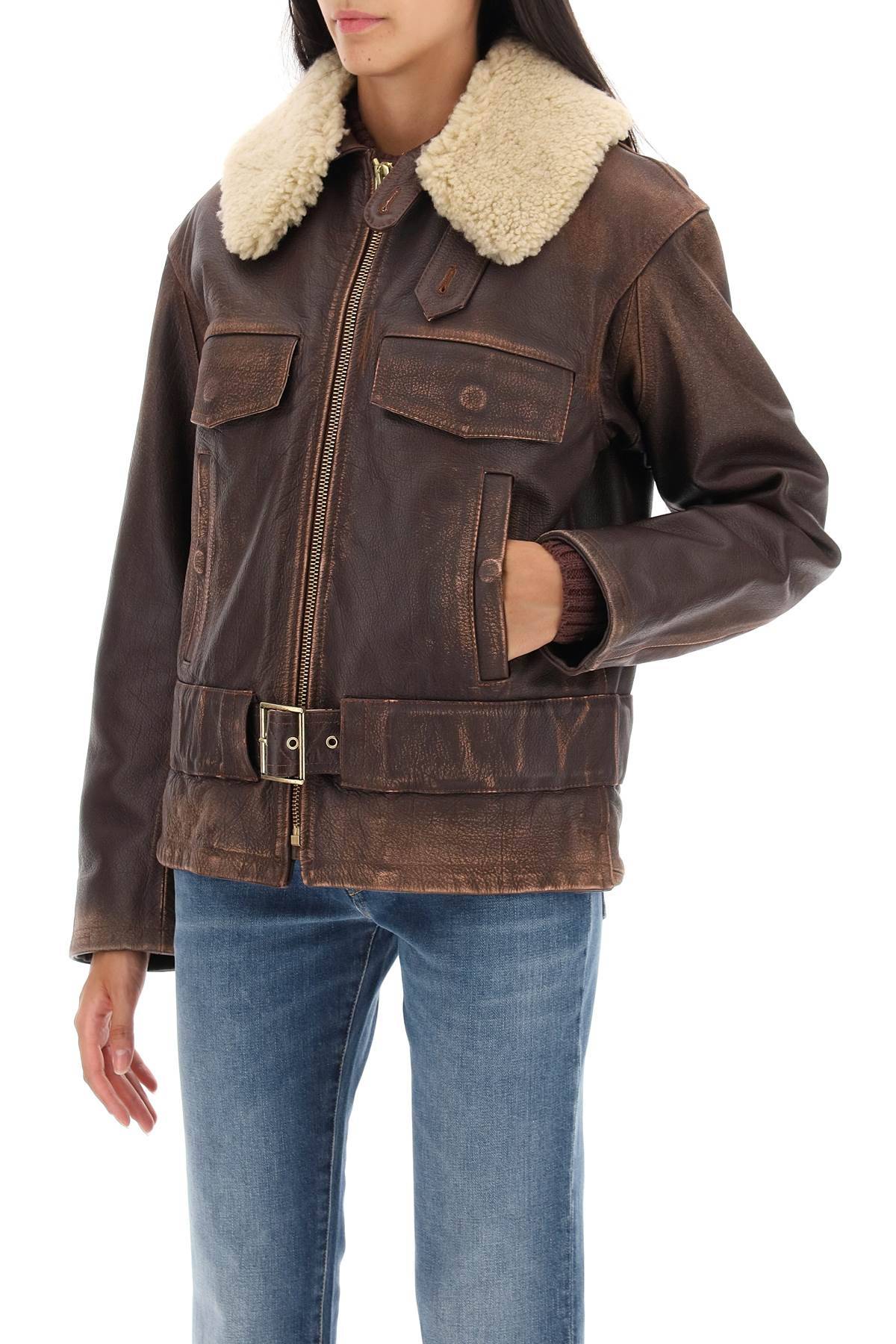 Shop Golden Goose 'ilaria' Calf-leather Biker Jacket In Brown