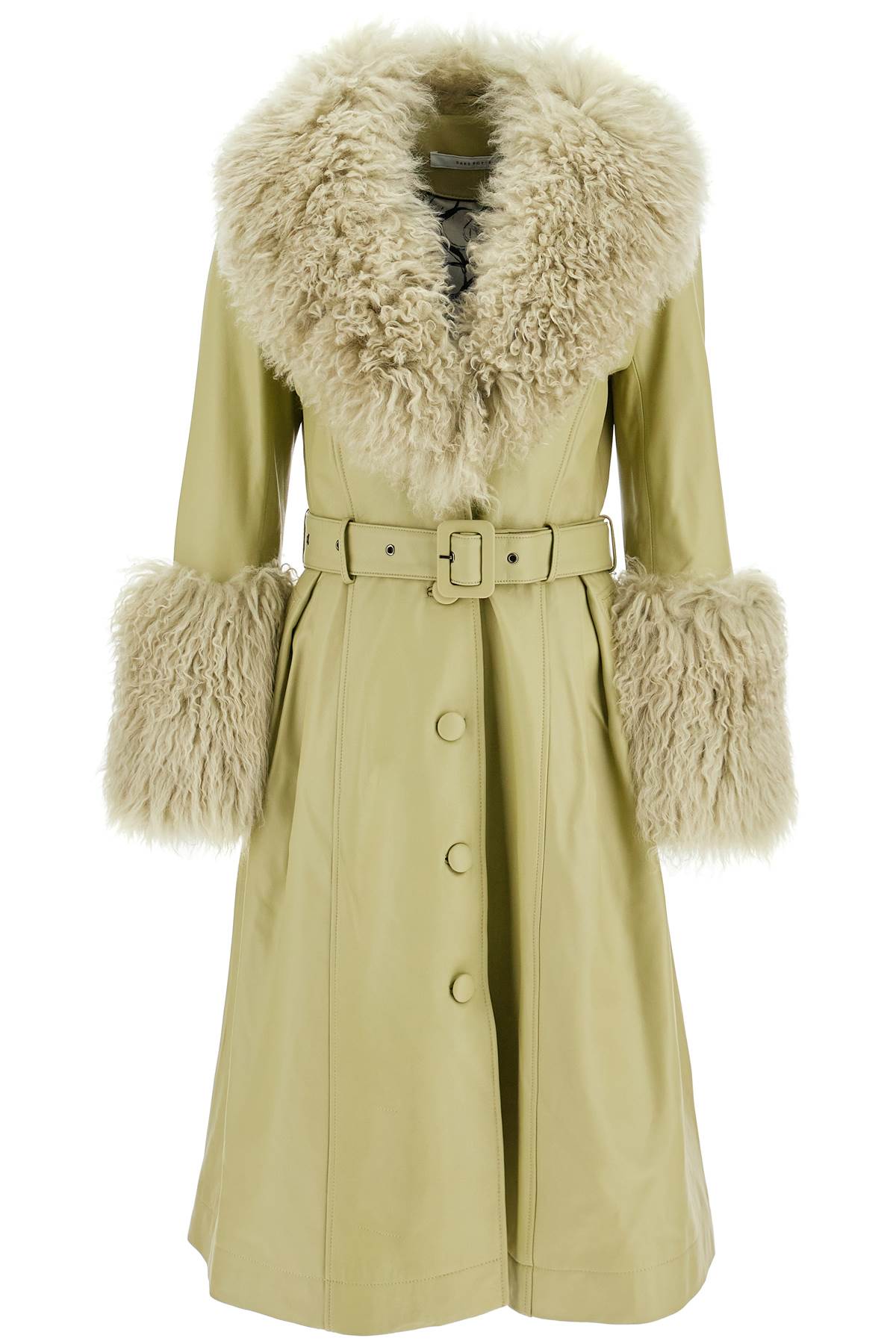 Shop Saks Potts Foxy Leather And Shearling Long Coat In Green