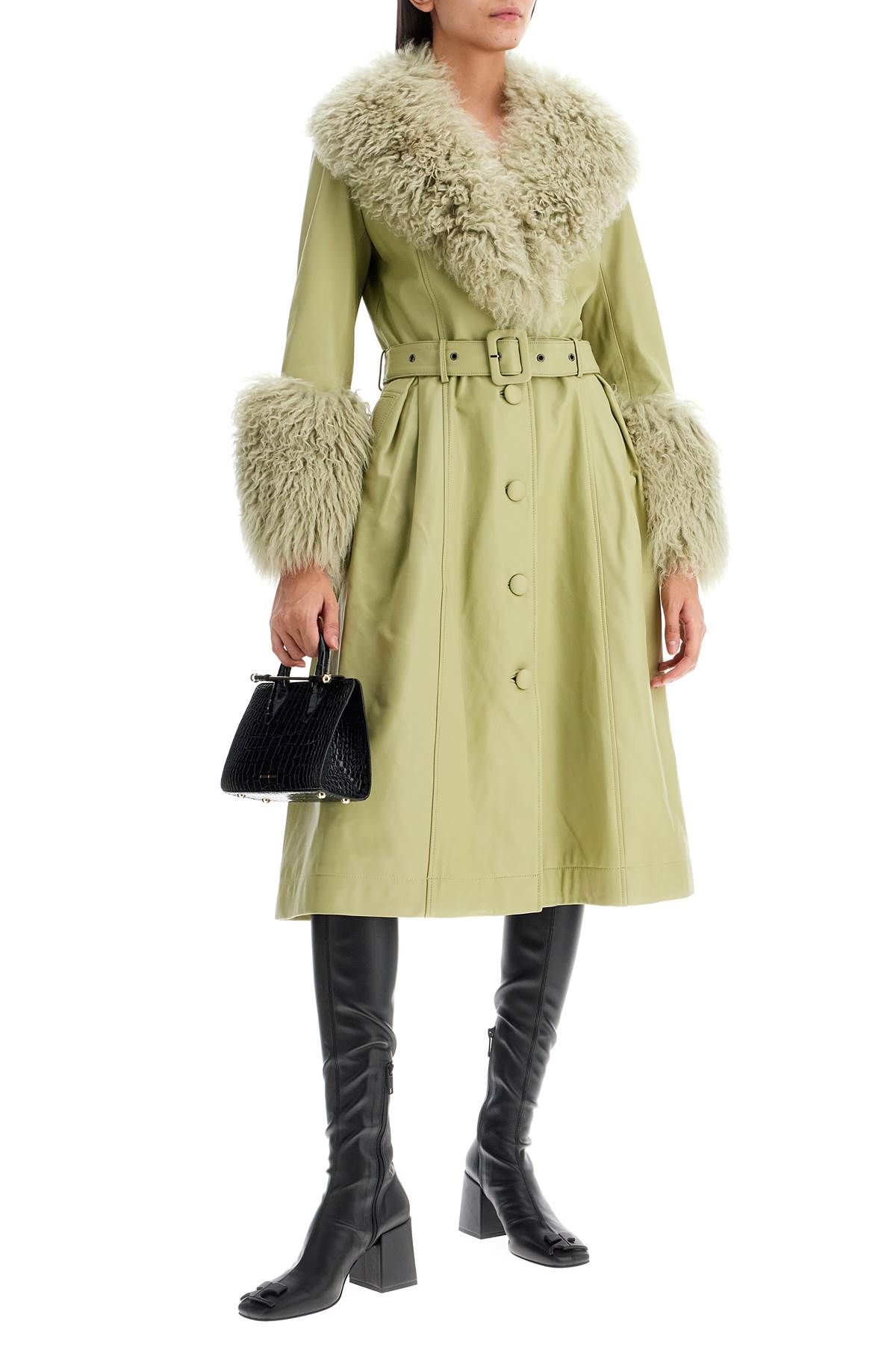 Shop Saks Potts Foxy Leather And Shearling Long Coat In Green