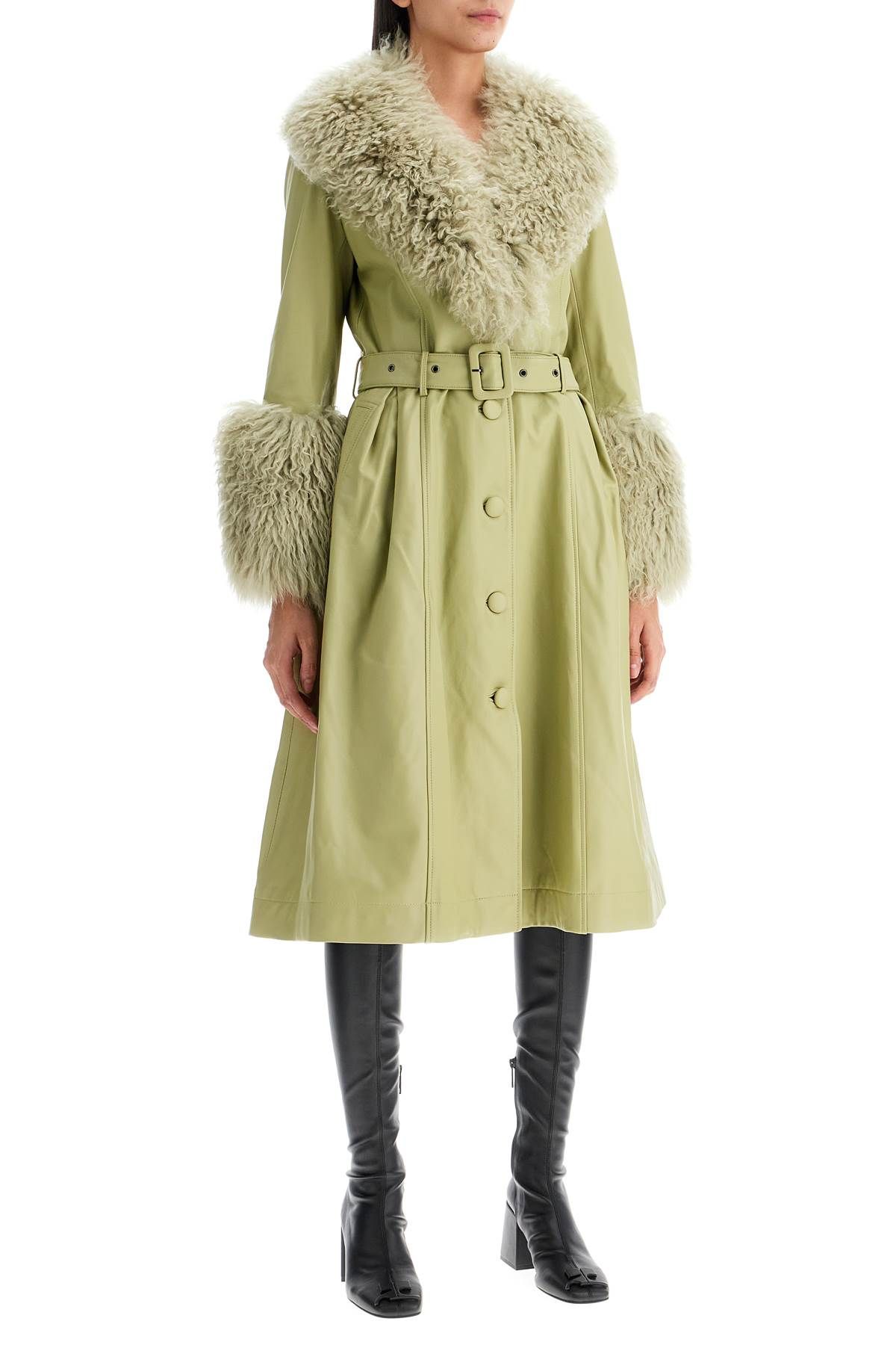 Shop Saks Potts Foxy Leather And Shearling Long Coat In Green