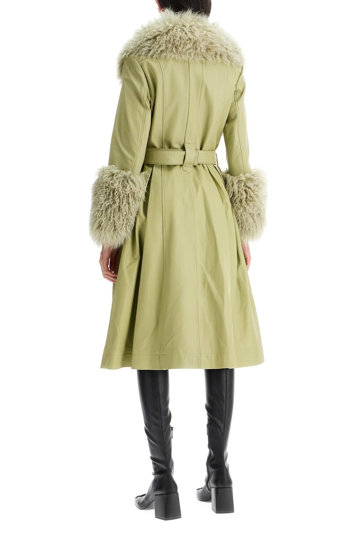 Shop Saks Potts Foxy Leather And Shearling Long Coat In Green