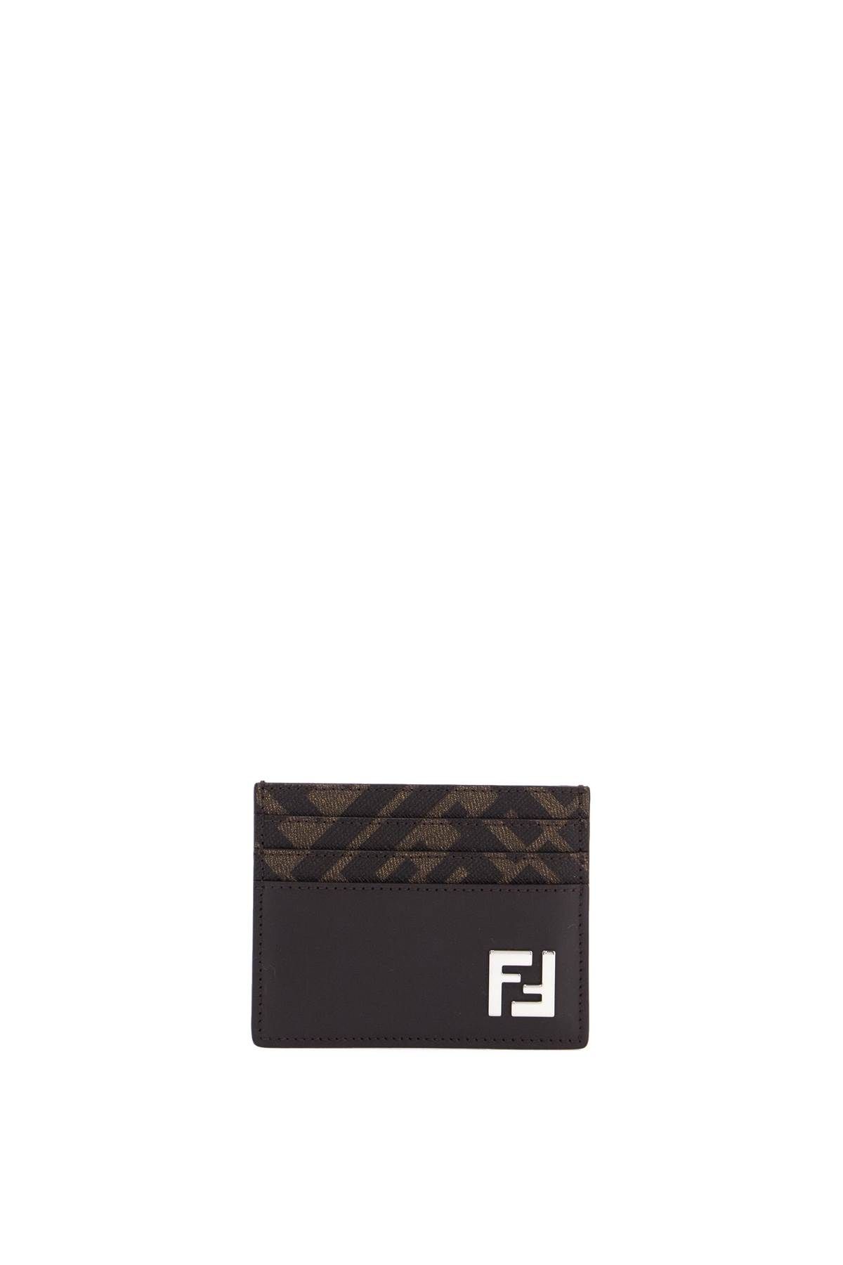 Shop Fendi Ff Squared Card Holder In Brown