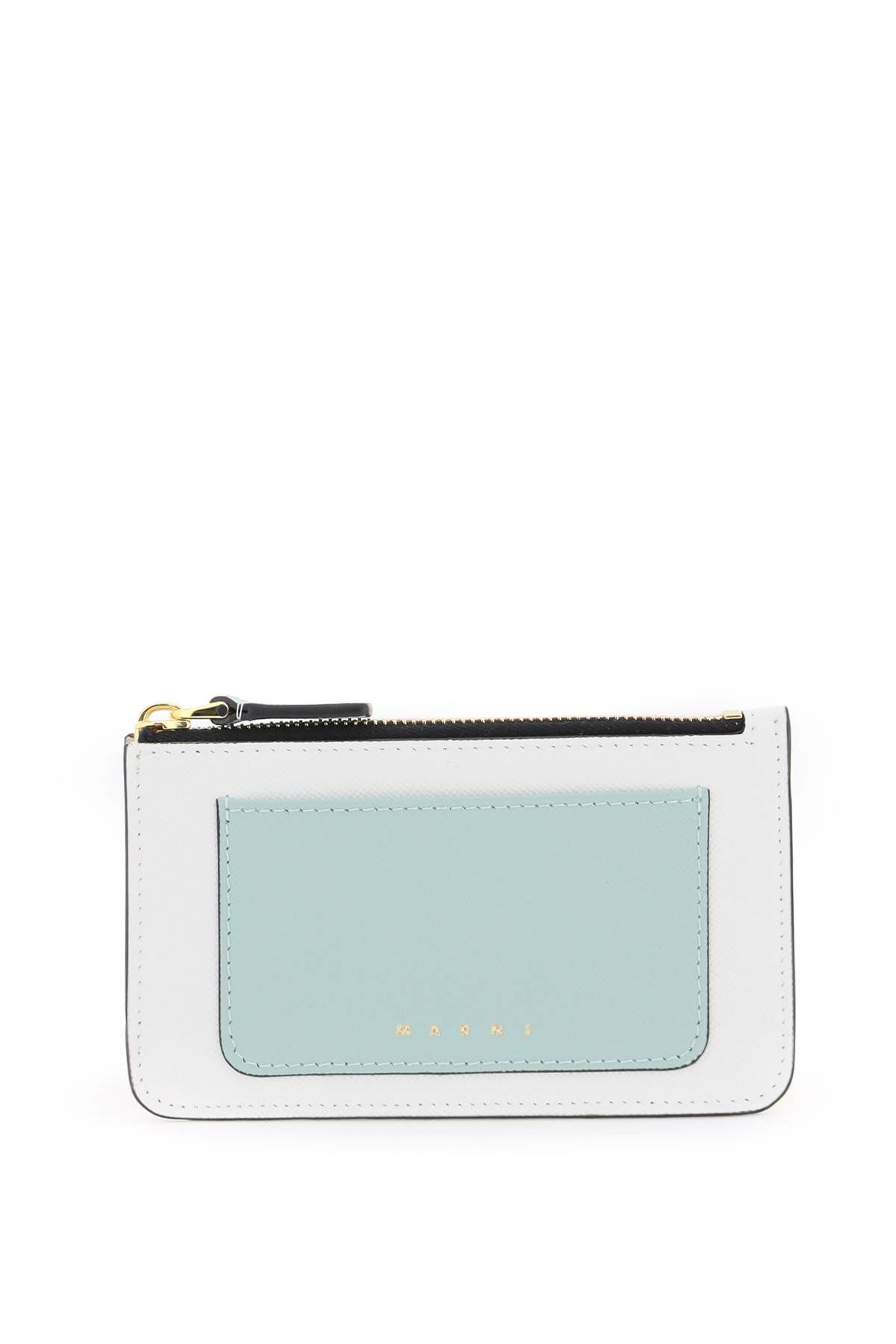 Shop Marni Tricolor Zippered Cardholder In Beige,white,green