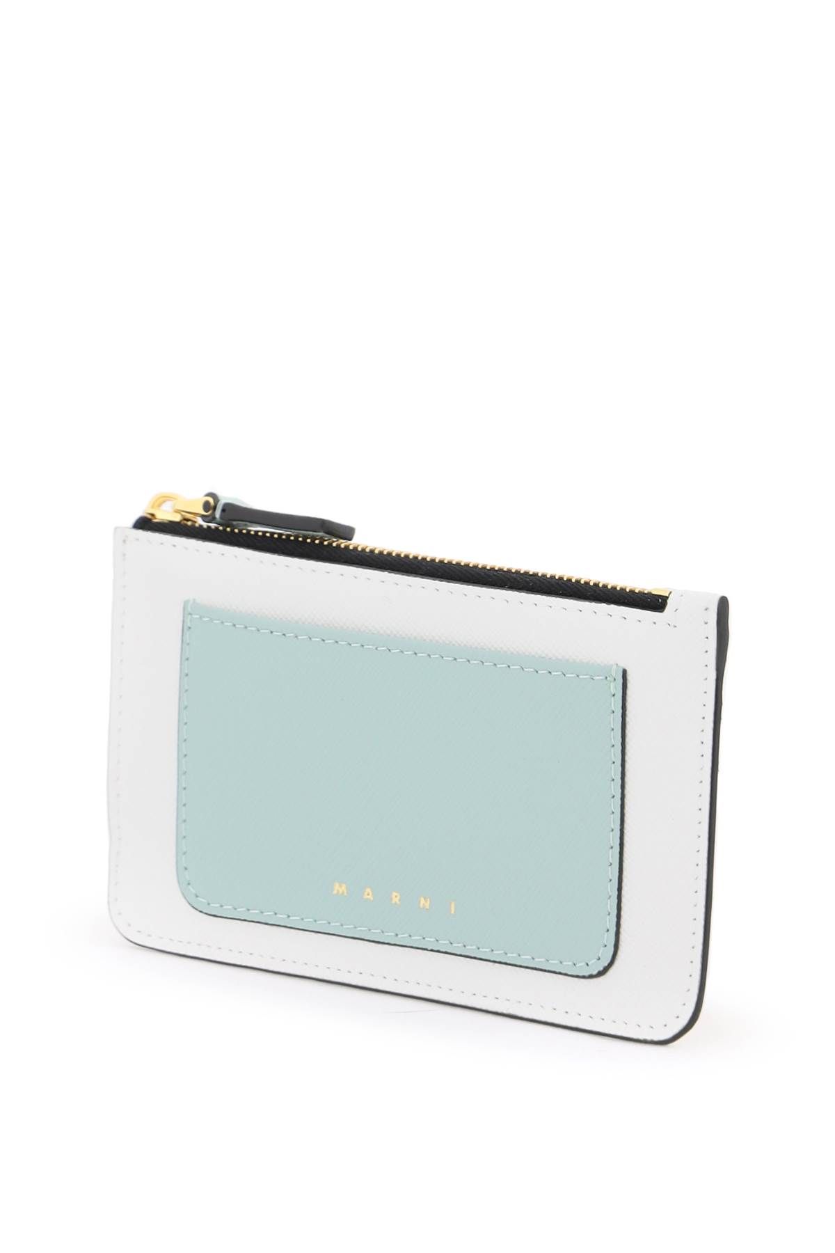Shop Marni Tricolor Zippered Cardholder In Beige,white,green