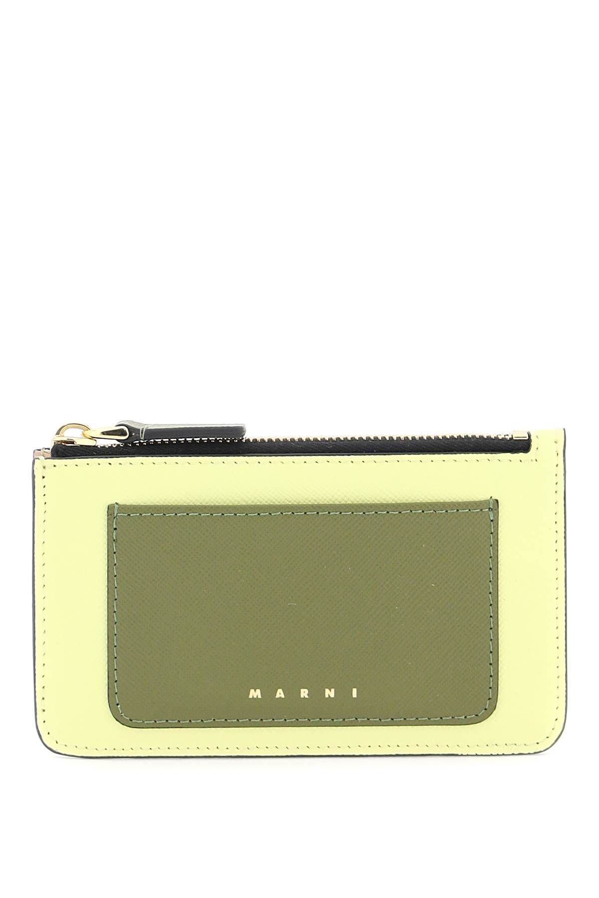 Shop Marni Tricolor Zippered Cardholder In Yellow,beige,green