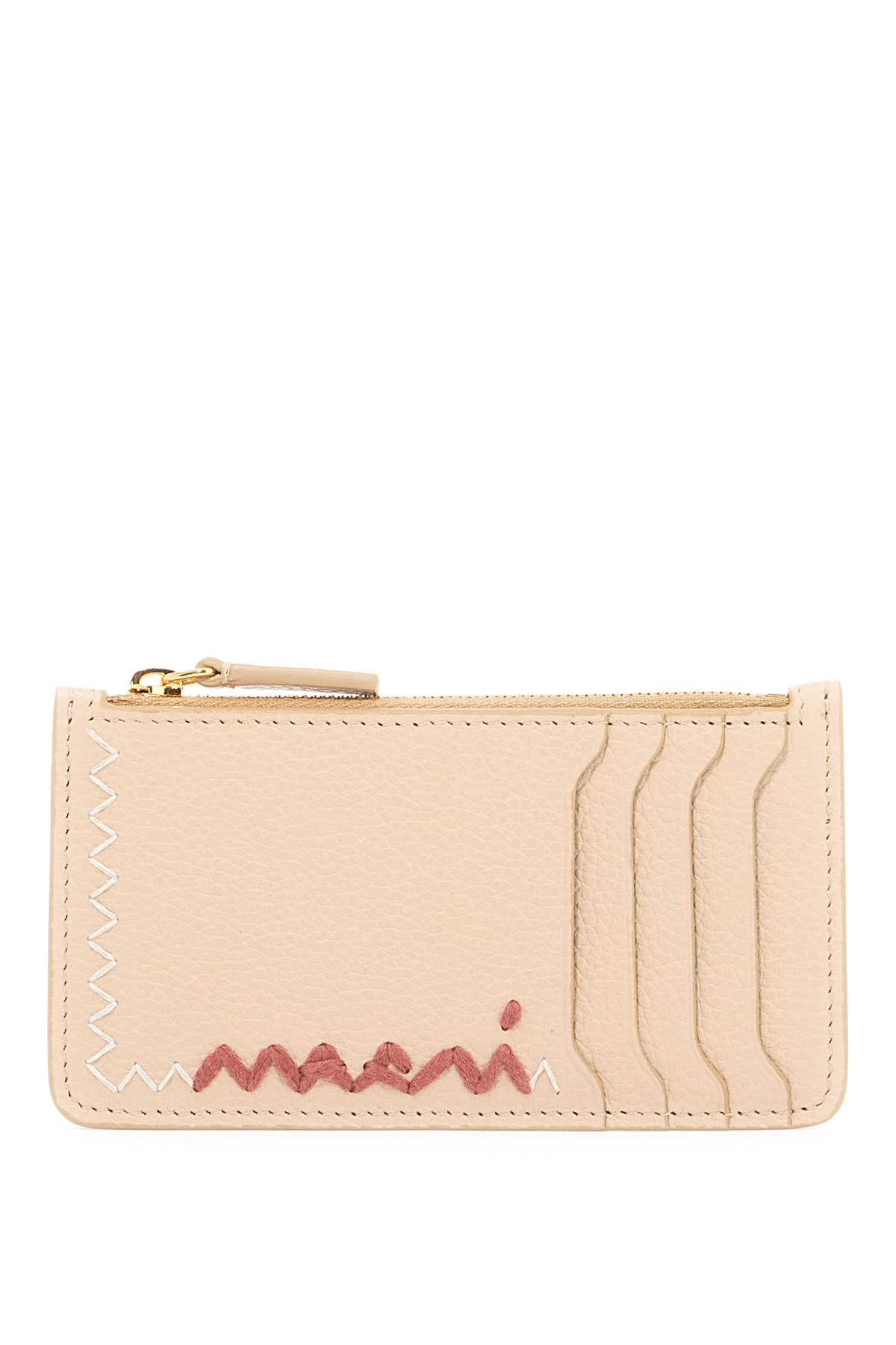 Shop Marni Embroidered Card Holder In Beige