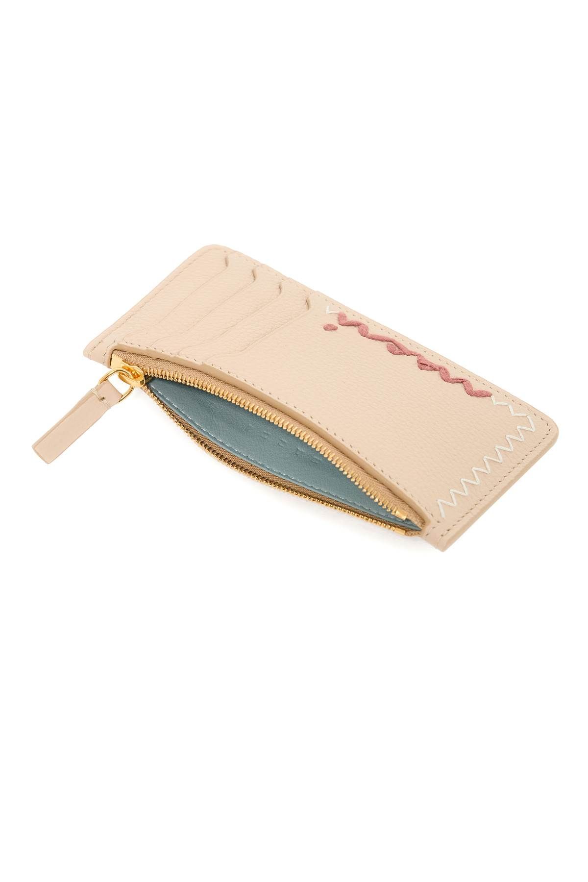 Shop Marni Embroidered Card Holder In Beige