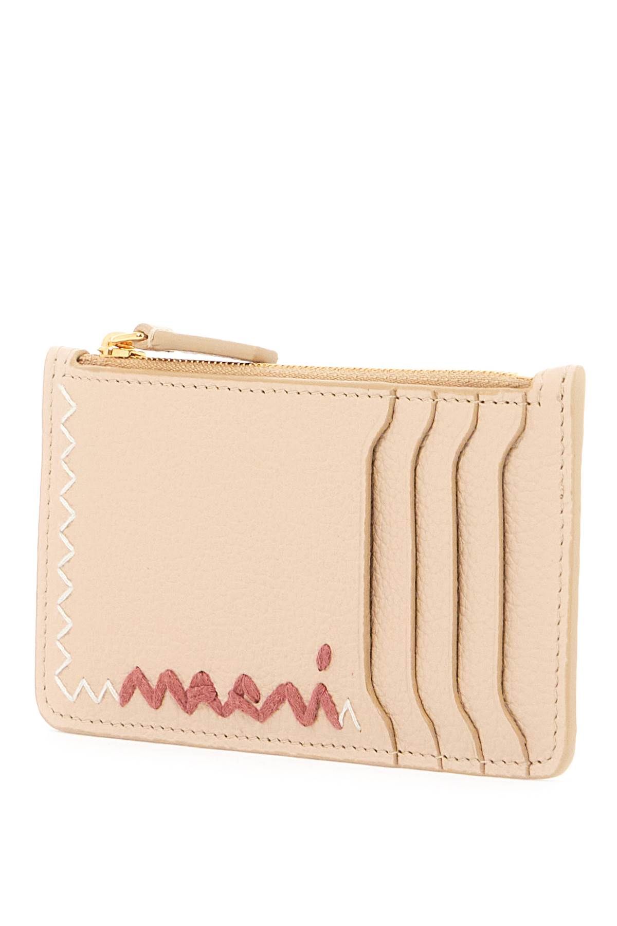 Shop Marni Embroidered Card Holder In Beige