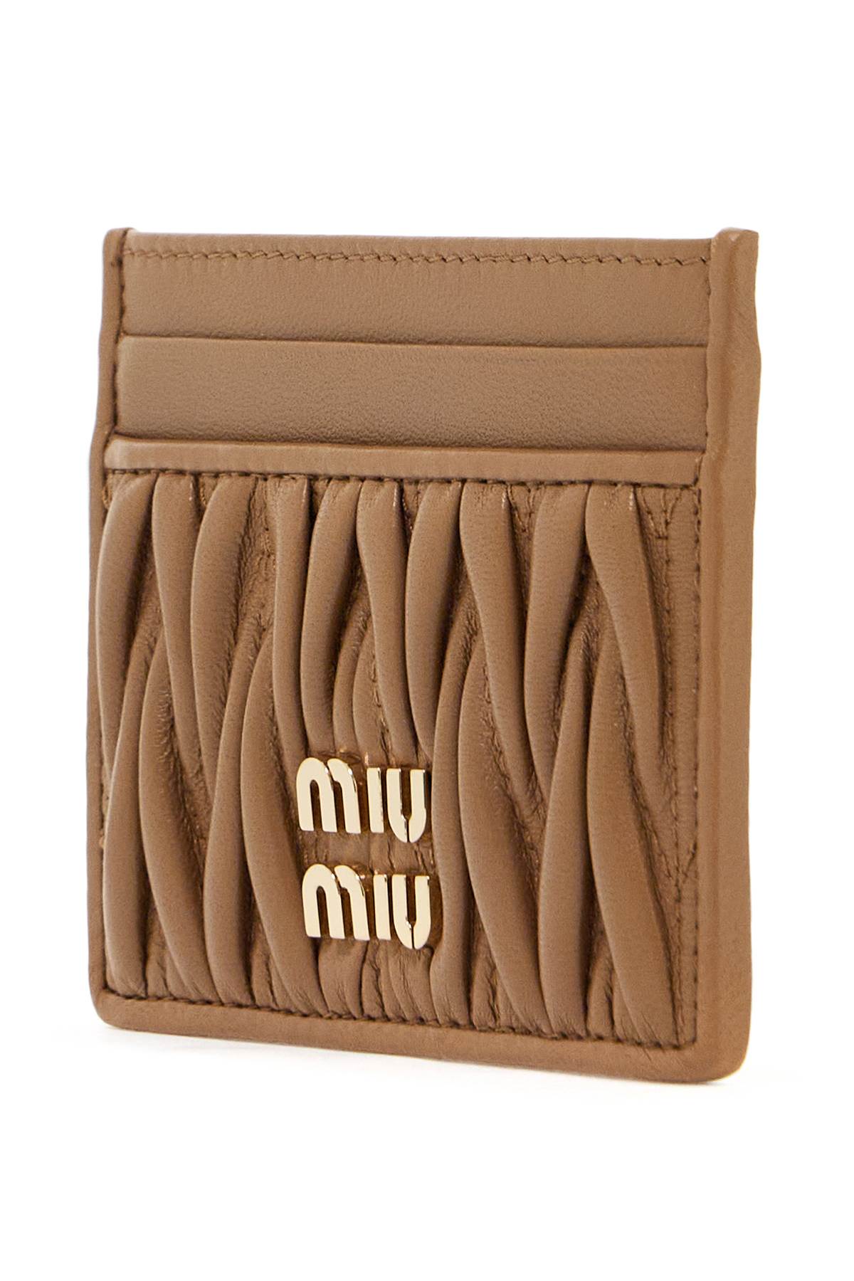 Shop Miu Miu Matelassé Nappa Leather Cardholder In Brown