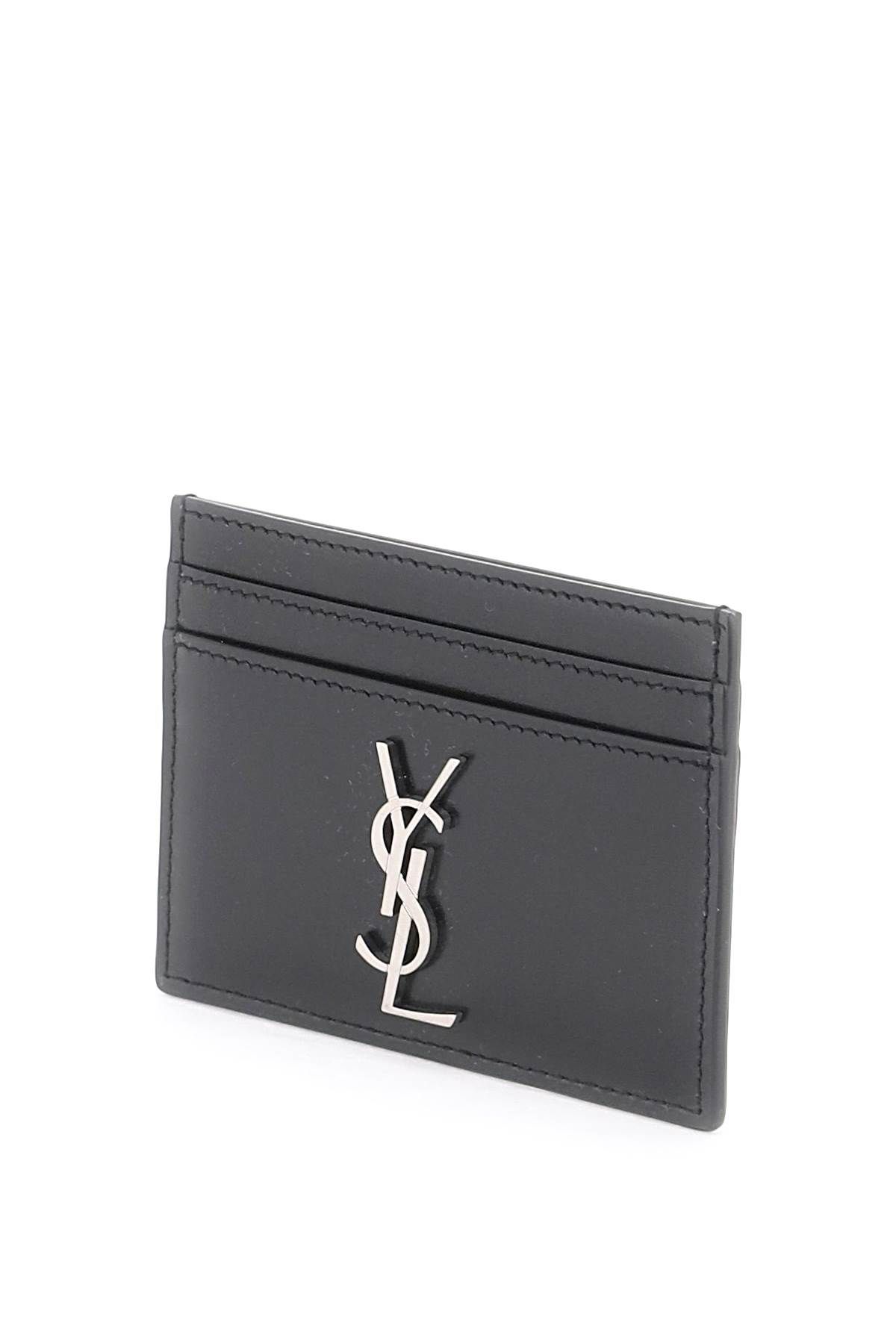 Shop Saint Laurent Smooth Leather Cassandre Cardholder In Black