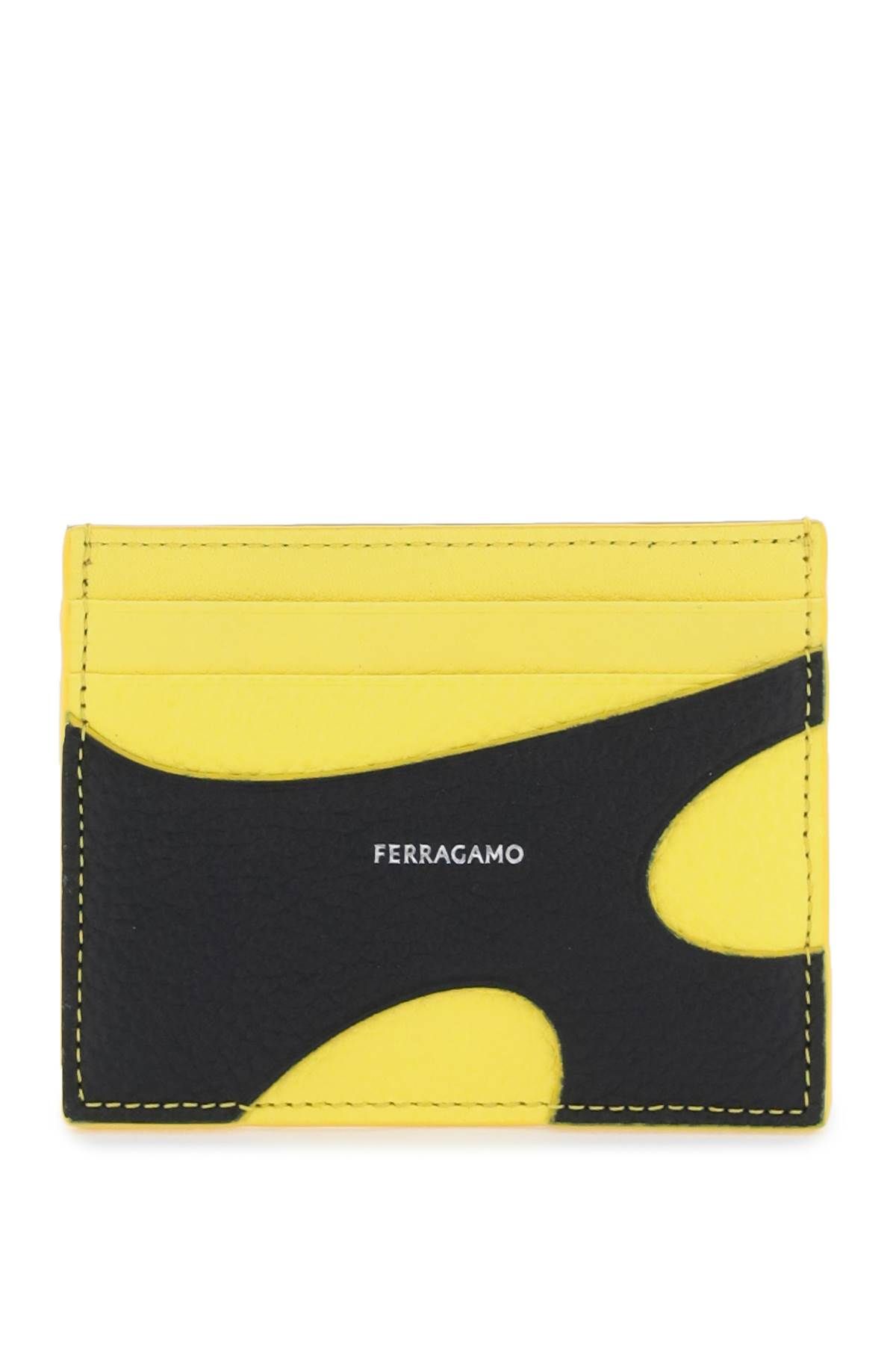 Ferragamo Cut-out Card Holder In Black,yellow