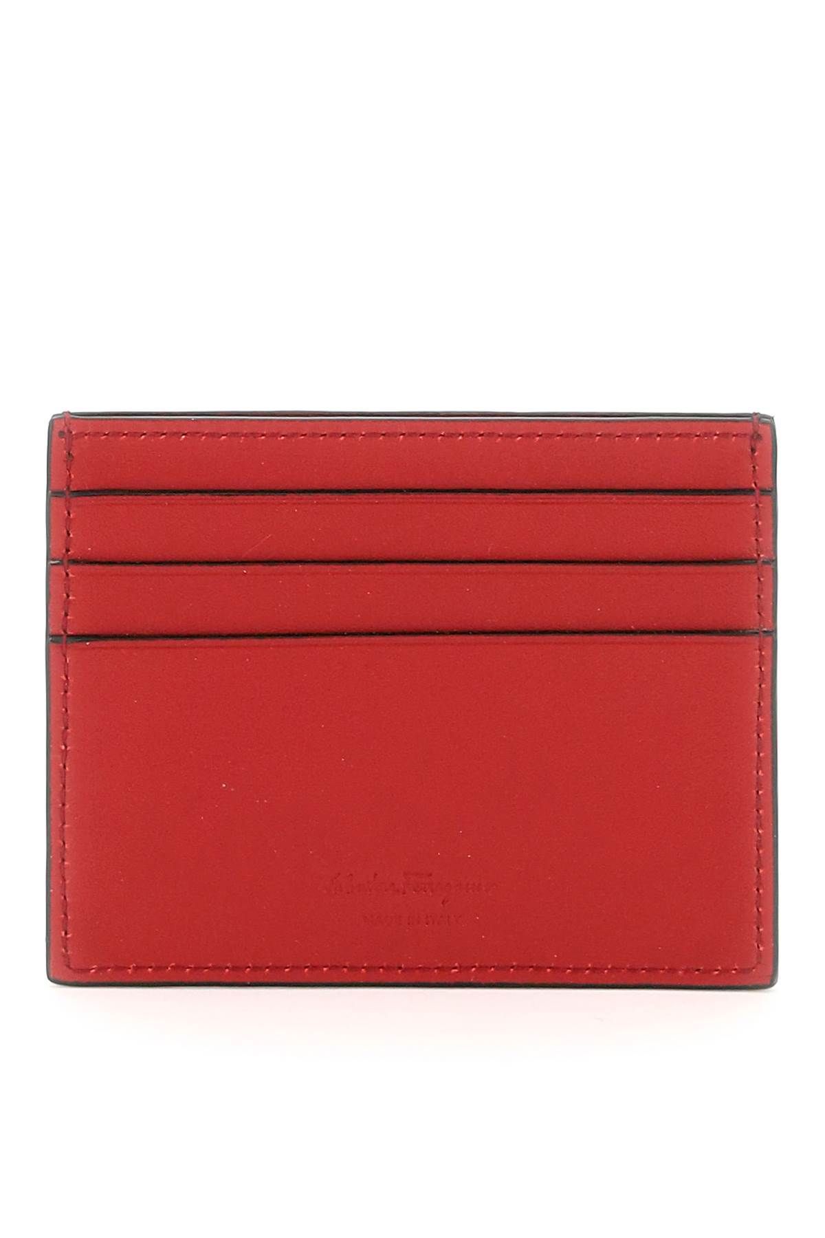 Shop Ferragamo Gancini Leather Cardholder In Black,red