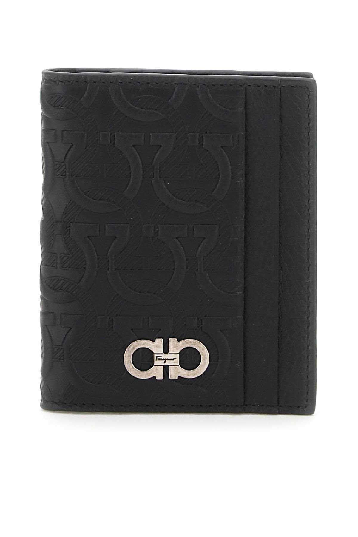 Ferragamo Embossed Leather Bifold Wallet In Black