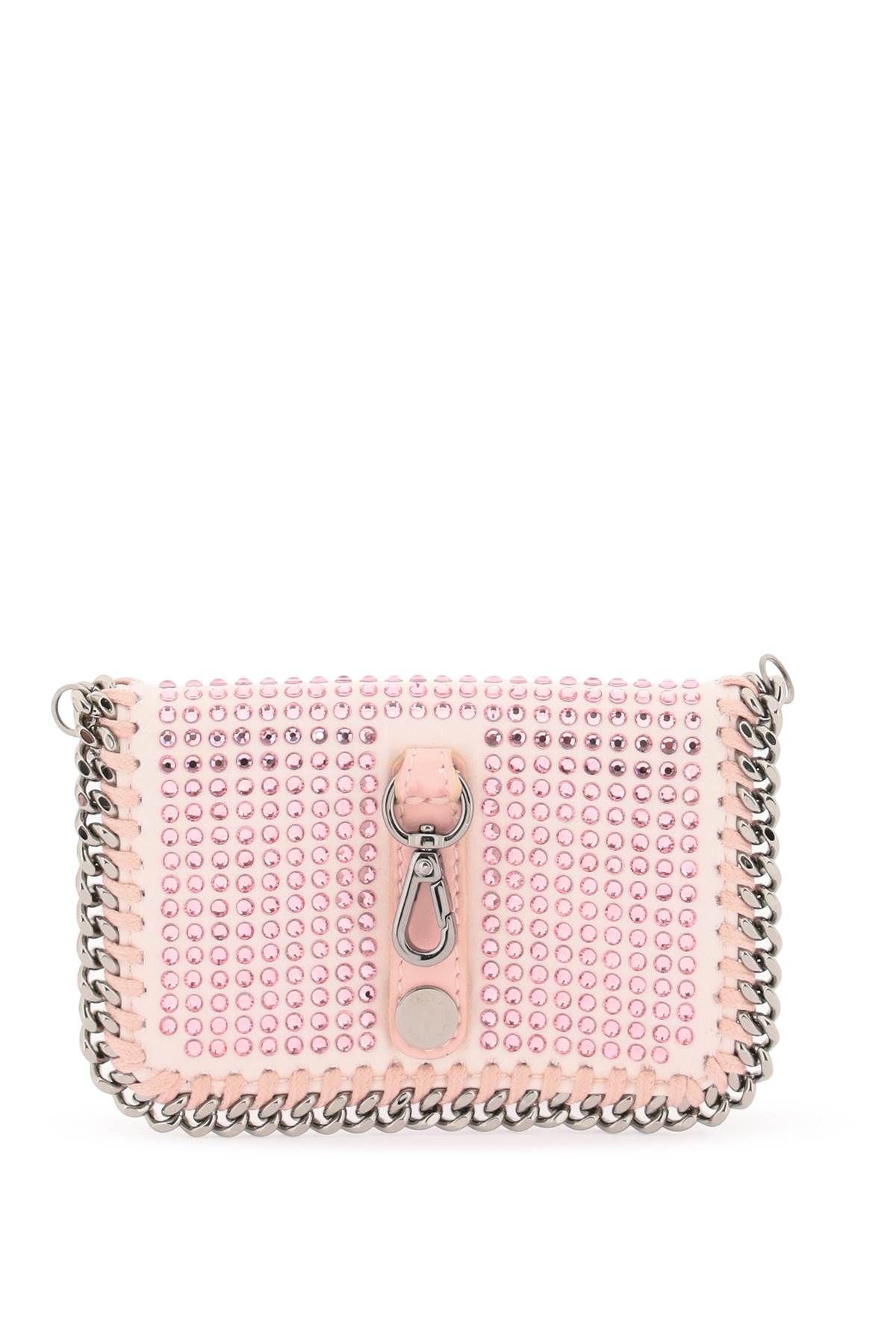Shop Stella Mccartney 'falabella' Cardholder With Crystals In Silver,pink